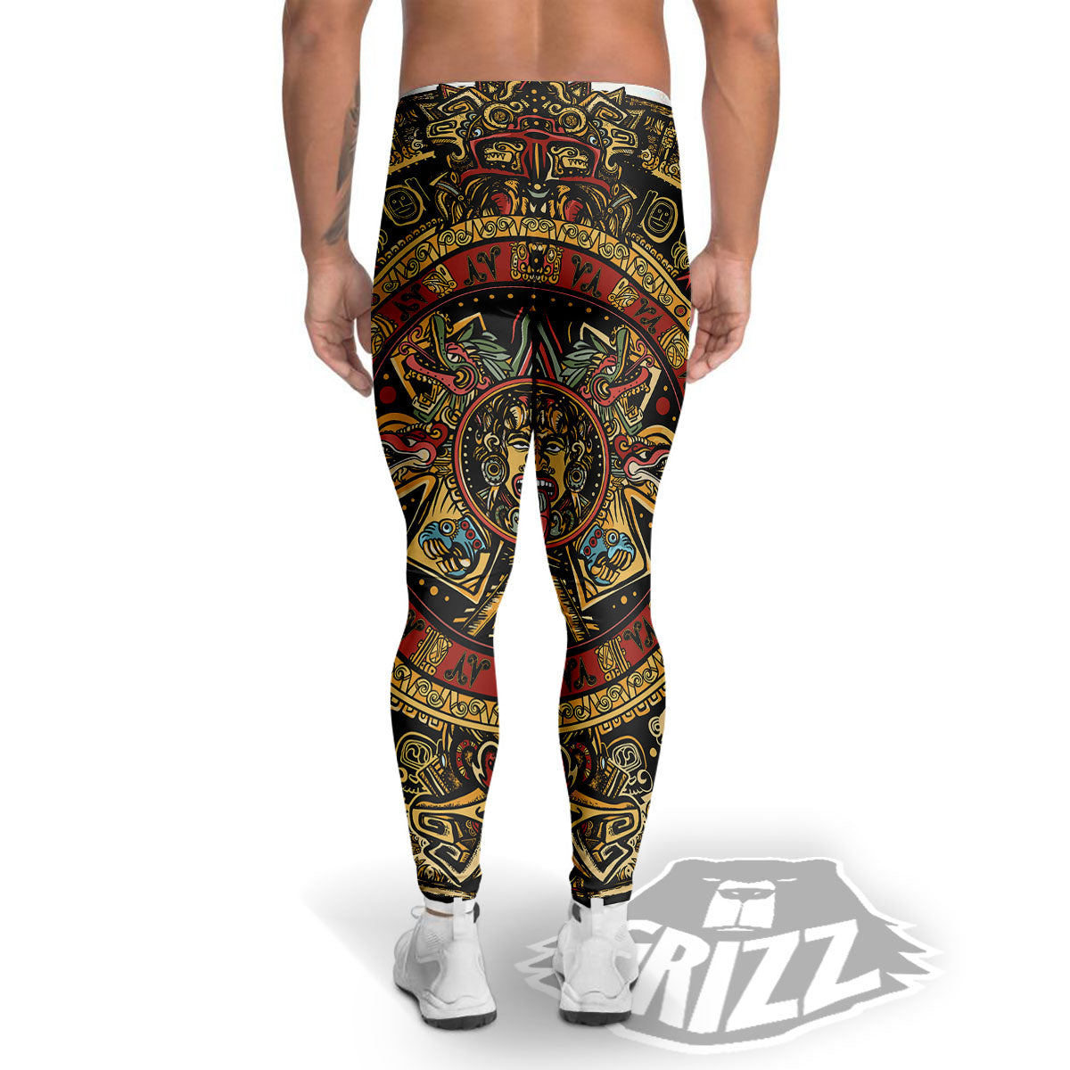 Calendar Mayan Print Men's Leggings-grizzshop