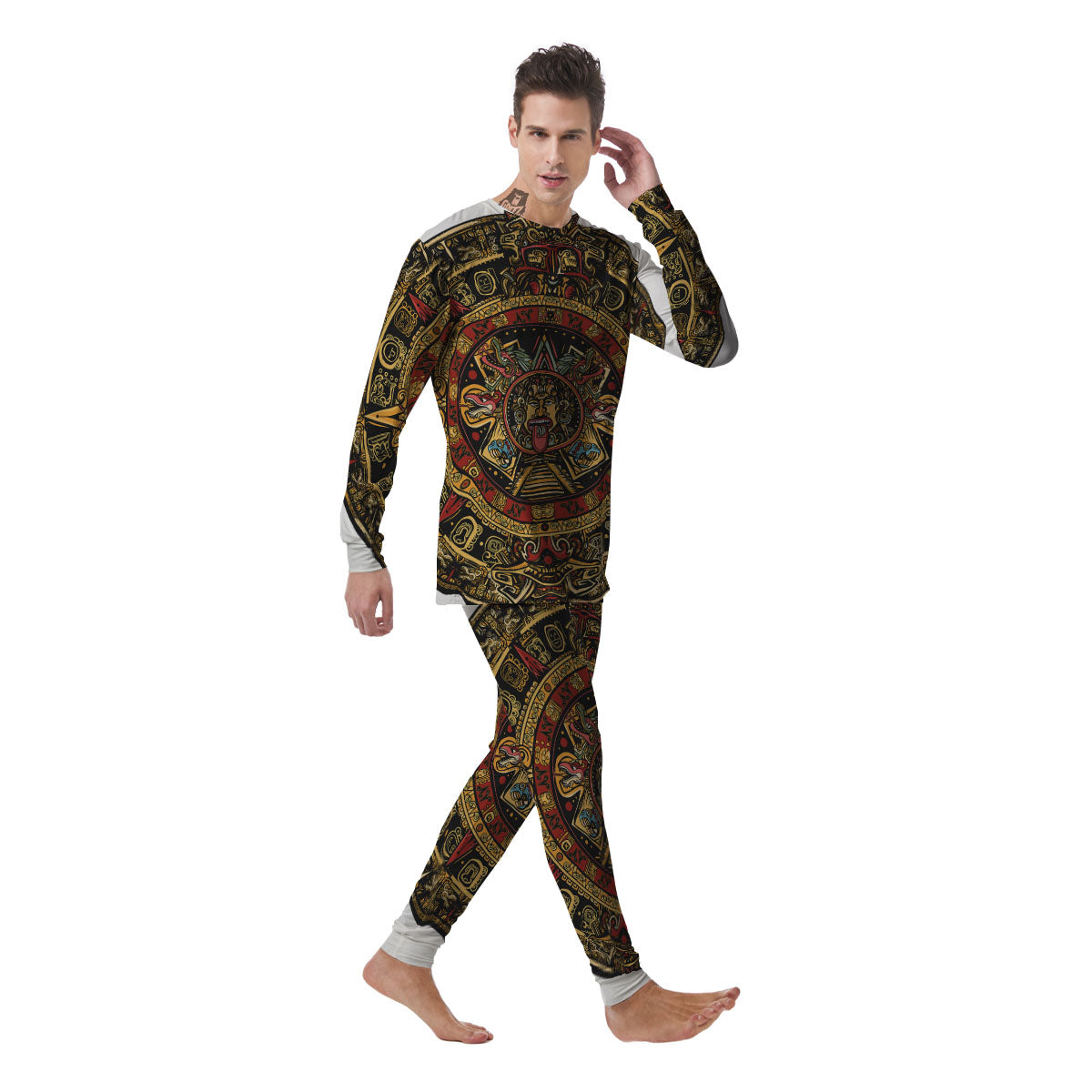 Calendar Mayan Print Men's Pajamas-grizzshop