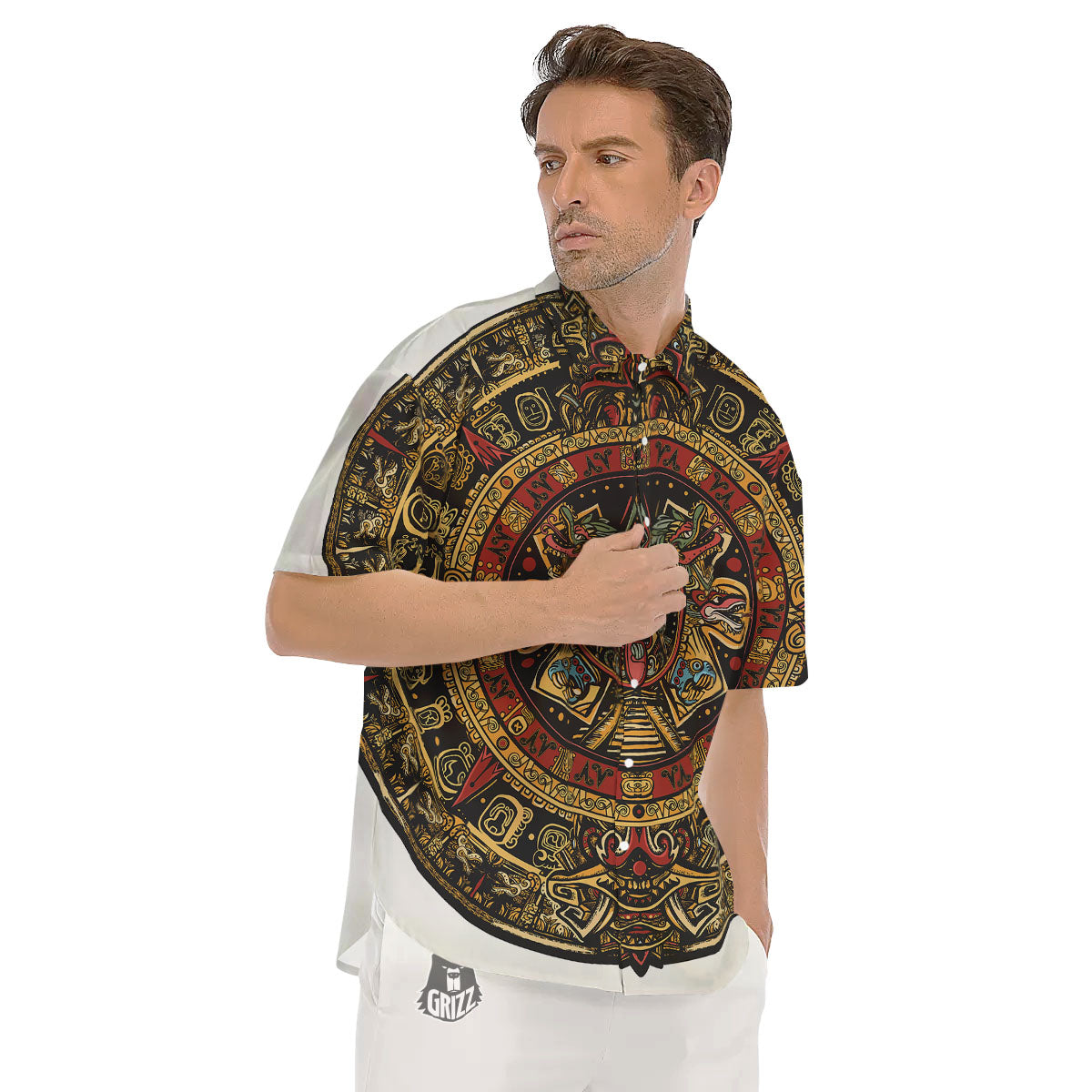 Calendar Mayan Print Men's Short Sleeve Shirts-grizzshop