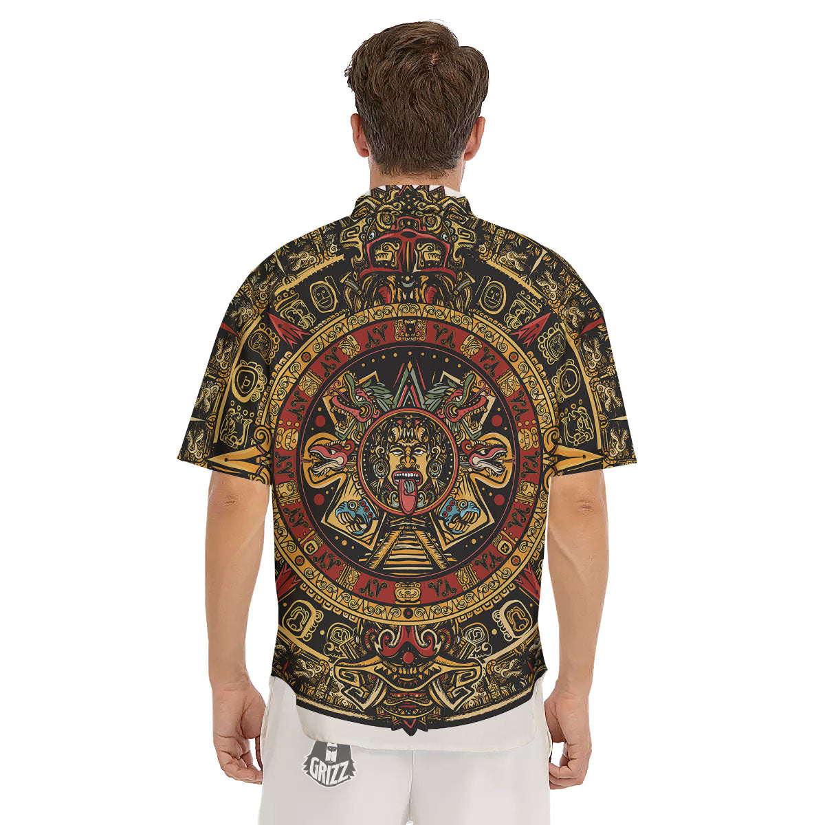 Calendar Mayan Print Men's Short Sleeve Shirts-grizzshop