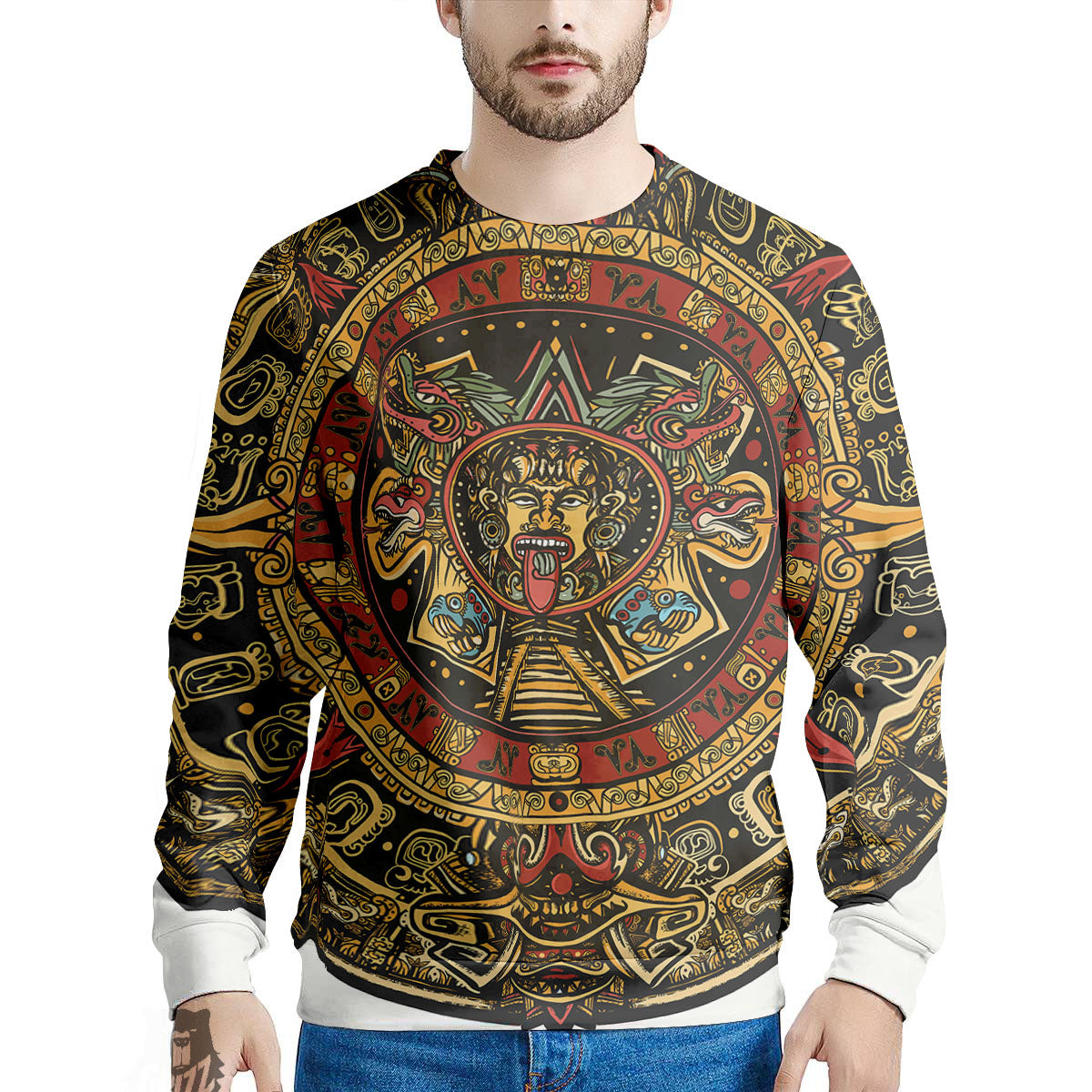 Calendar Mayan Print Men's Sweatshirt-grizzshop