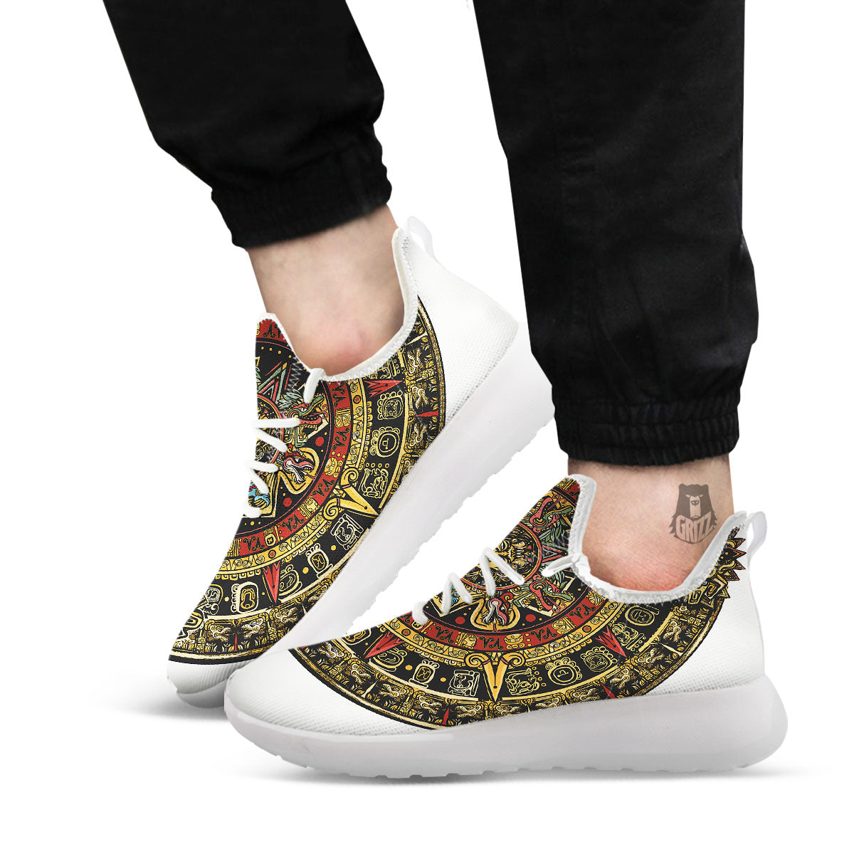 Calendar Mayan Print White Athletic Shoes-grizzshop