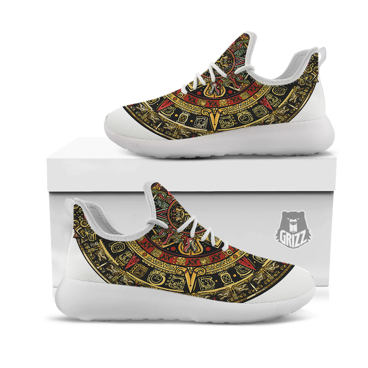 Calendar Mayan Print White Athletic Shoes-grizzshop