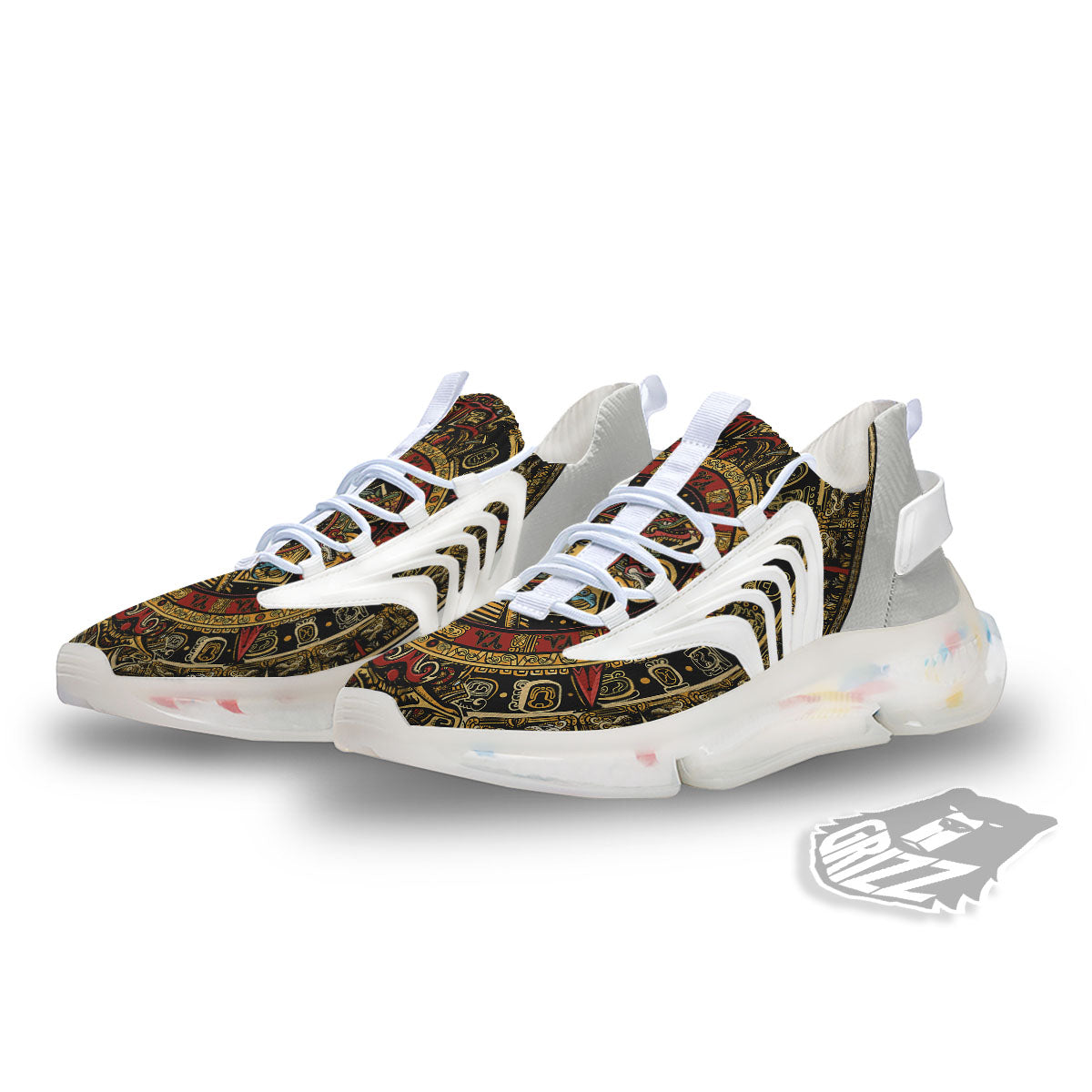 Calendar Mayan Print White Gym Shoes-grizzshop