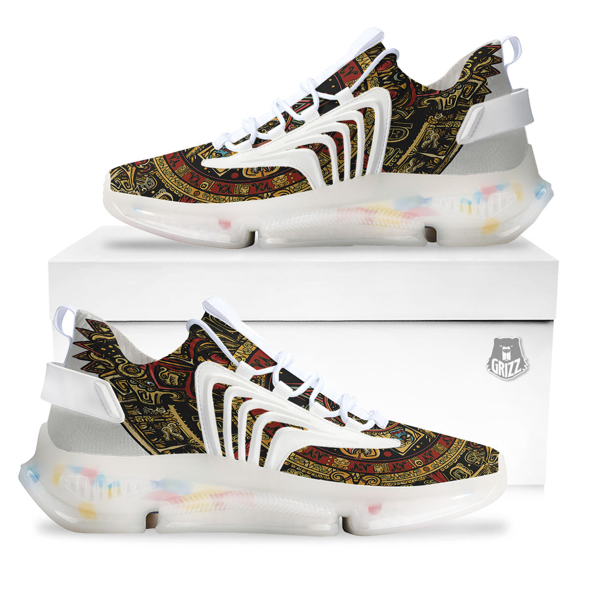 Calendar Mayan Print White Gym Shoes-grizzshop