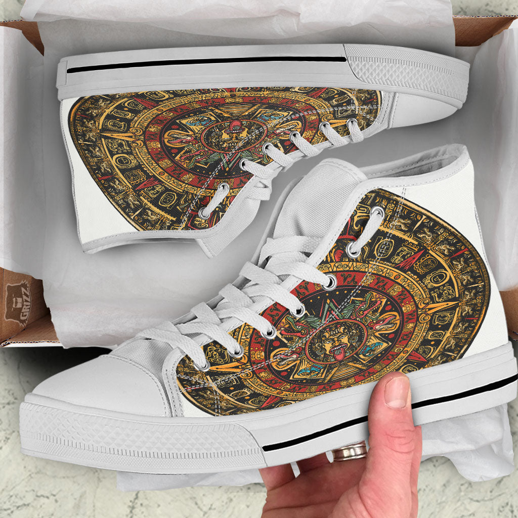 Calendar Mayan Print White High Top Shoes-grizzshop