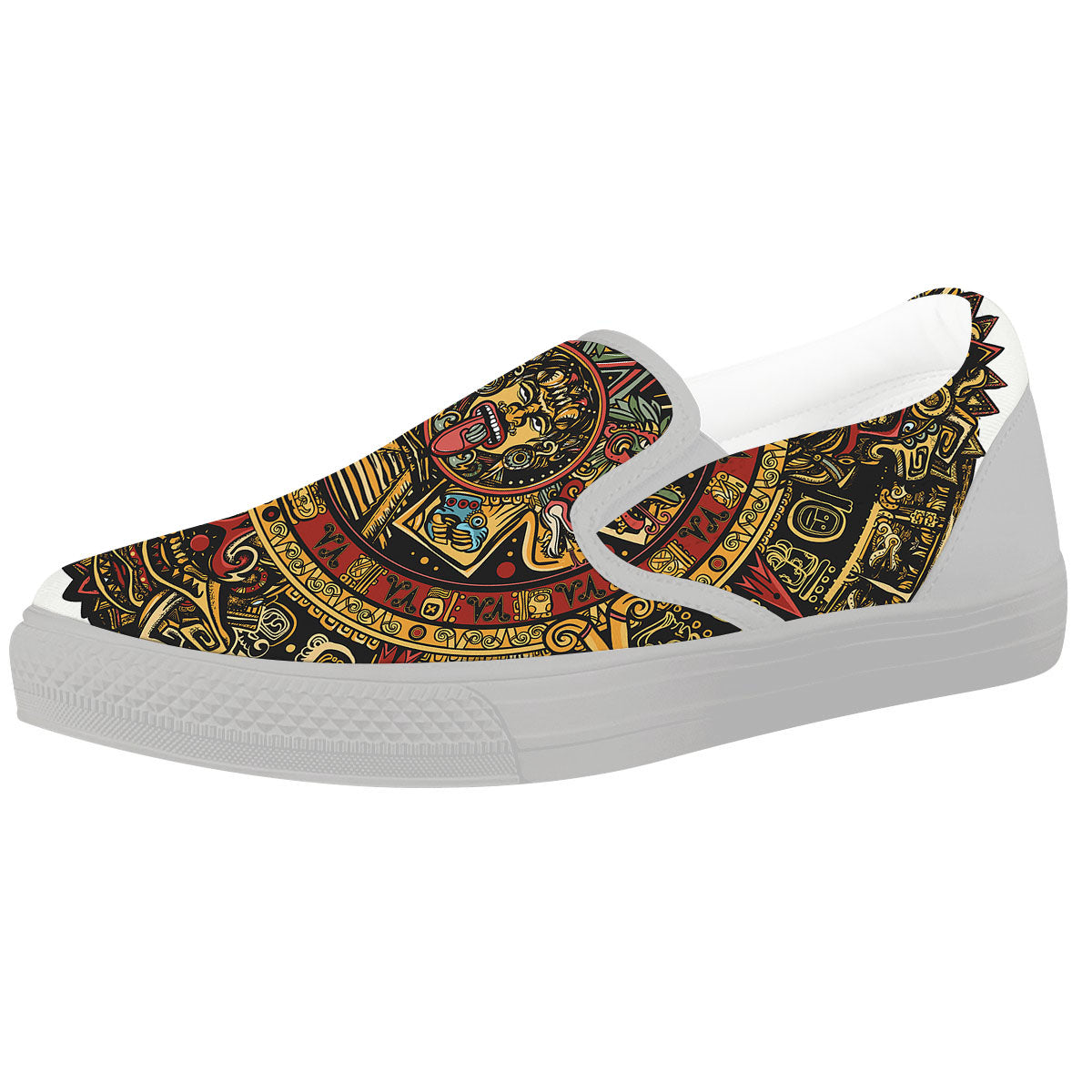 Calendar Mayan Print White Slip On Shoes-grizzshop