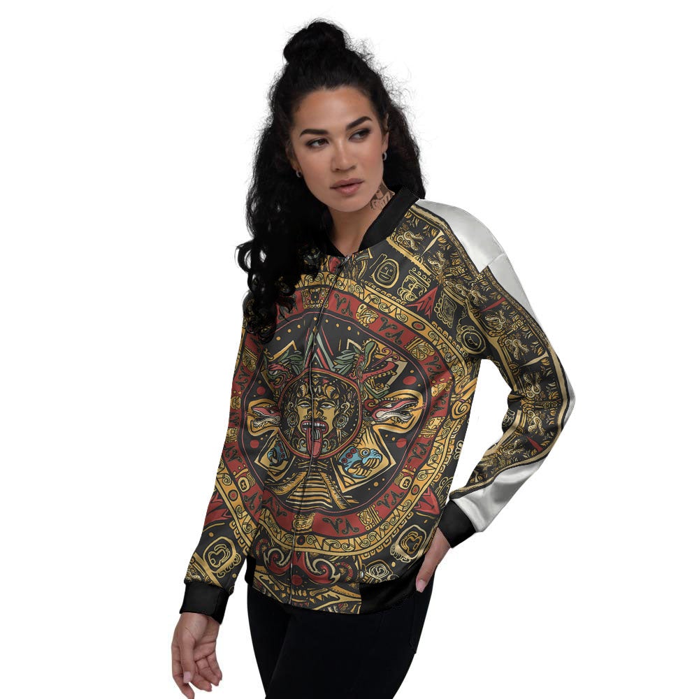 Calendar Mayan Print Women's Bomber Jacket-grizzshop