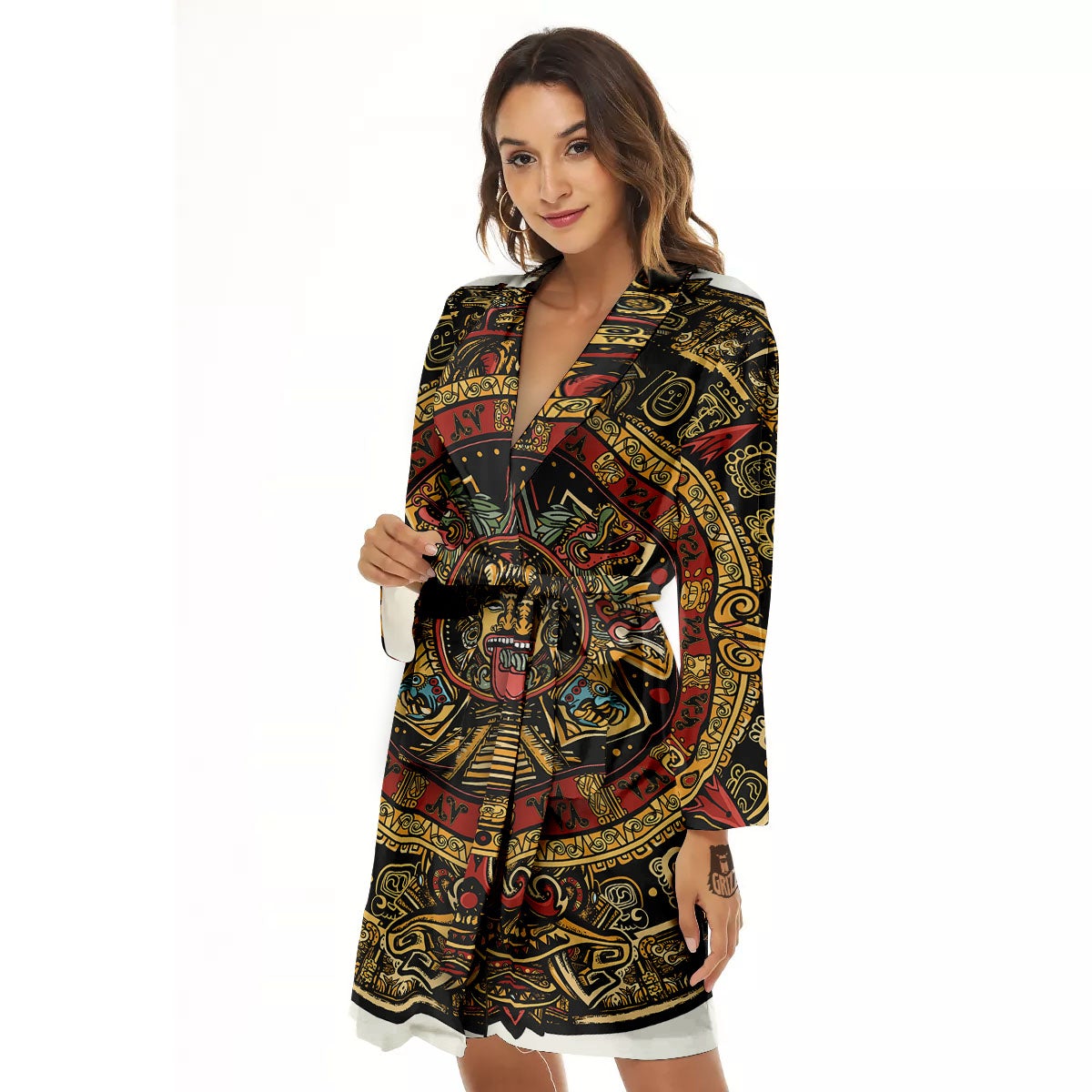 Calendar Mayan Print Women's Robe-grizzshop