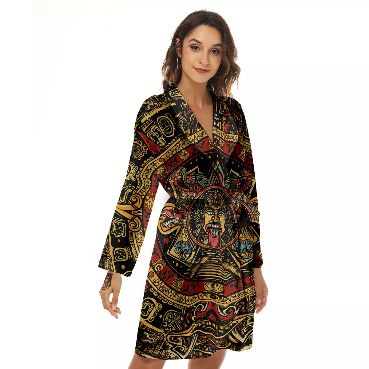 Calendar Mayan Print Women's Robe-grizzshop