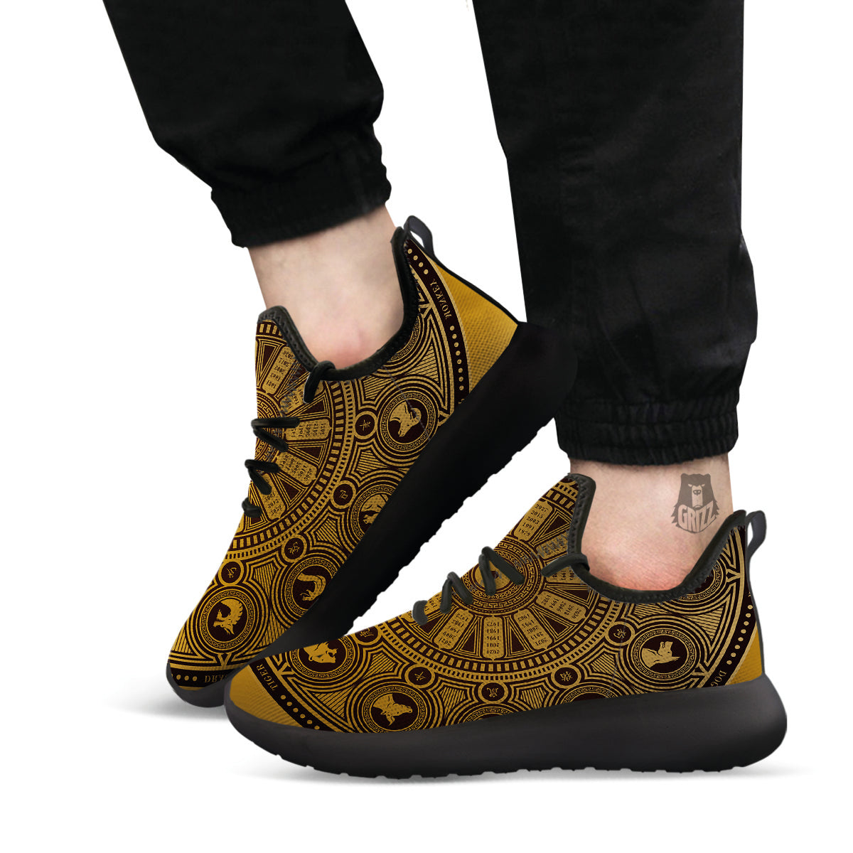 Calendar Signs Chinese Zodiac Print Black Athletic Shoes-grizzshop