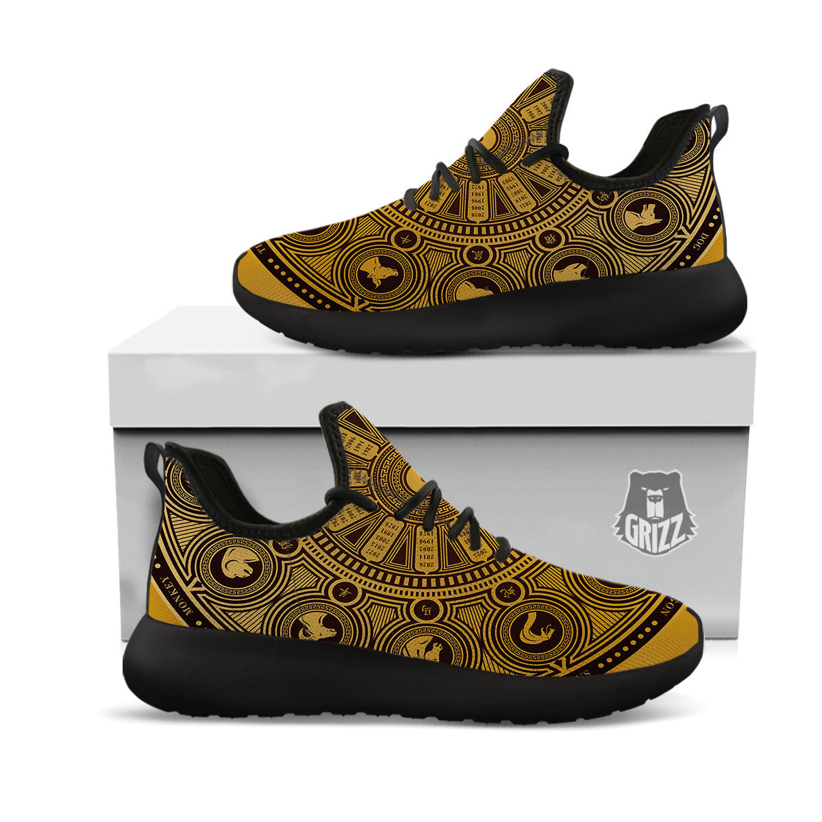 Calendar Signs Chinese Zodiac Print Black Athletic Shoes-grizzshop