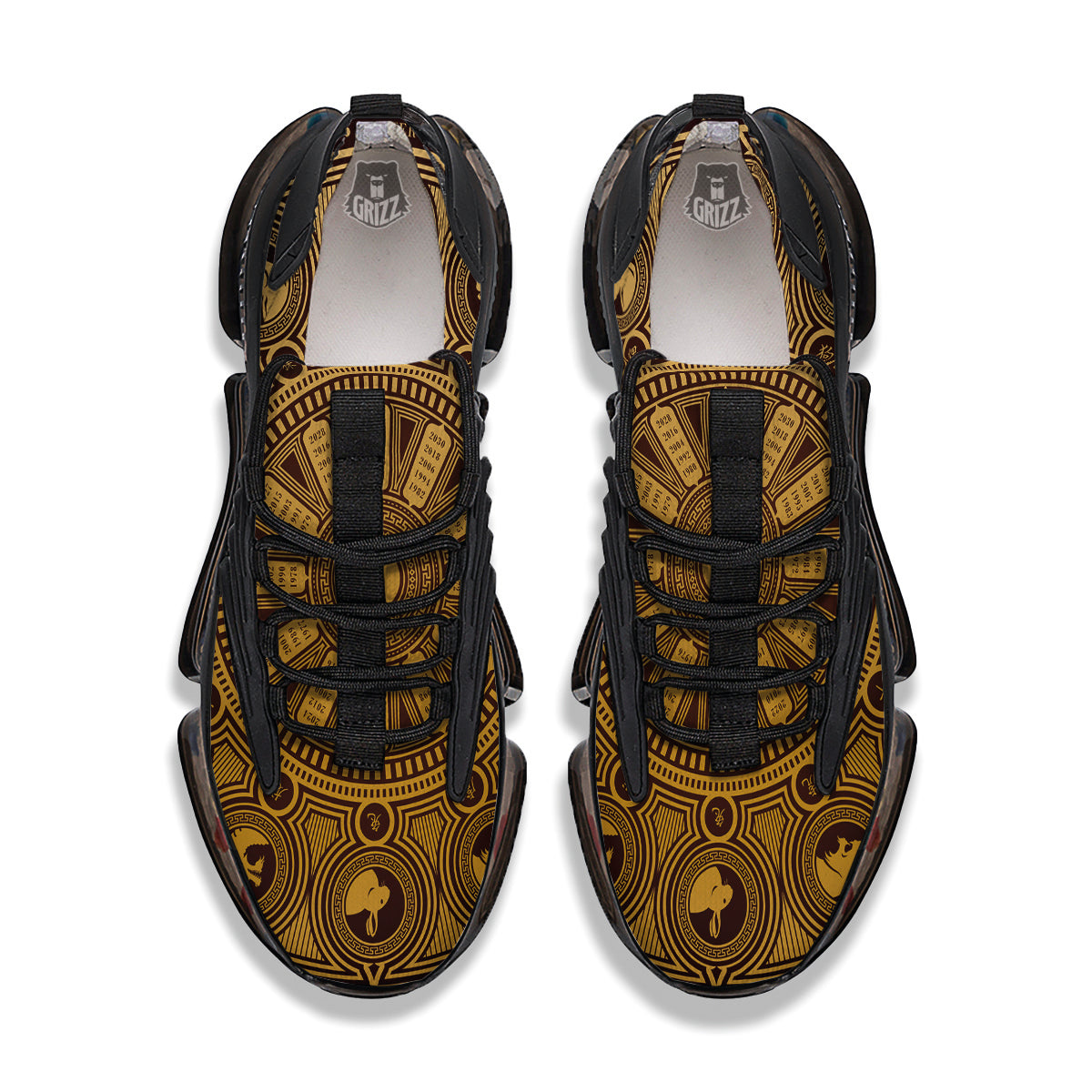 Calendar Signs Chinese Zodiac Print Black Gym Shoes-grizzshop
