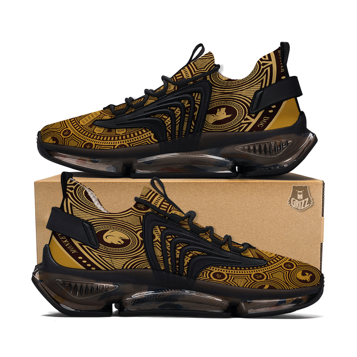 Calendar Signs Chinese Zodiac Print Black Gym Shoes-grizzshop