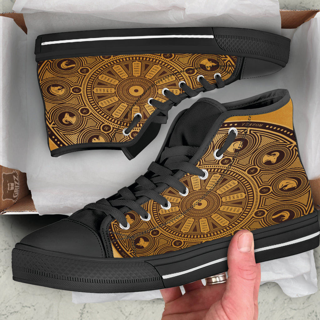 Calendar Signs Chinese Zodiac Print Black High Top Shoes-grizzshop