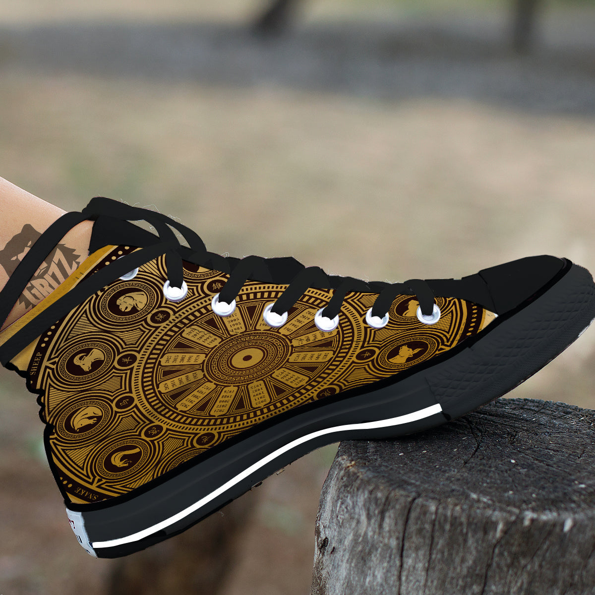 Calendar Signs Chinese Zodiac Print Black High Top Shoes-grizzshop