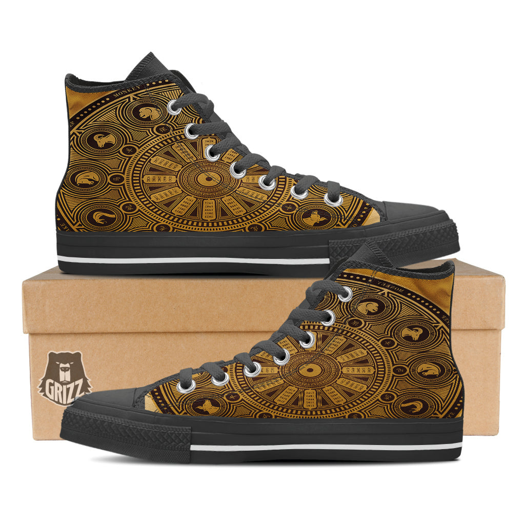 Calendar Signs Chinese Zodiac Print Black High Top Shoes-grizzshop