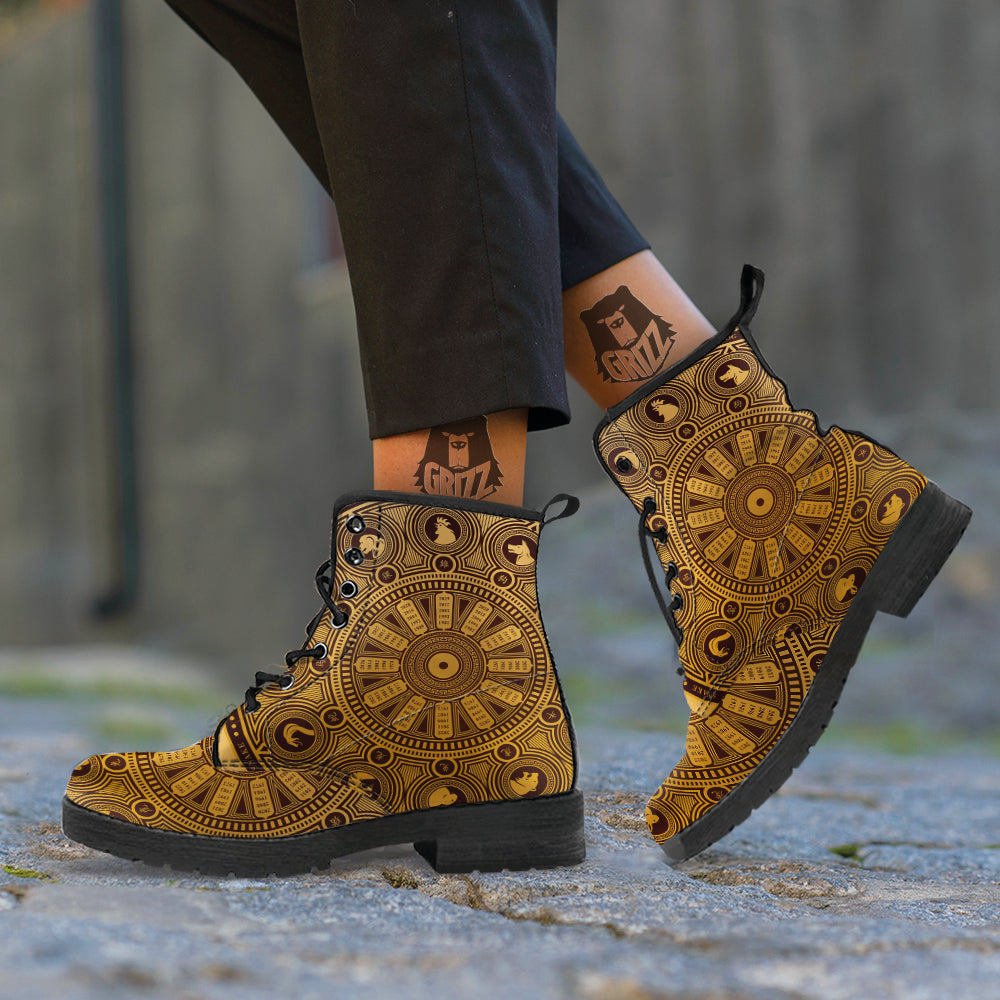 Calendar Signs Chinese Zodiac Print Leather Boots-grizzshop