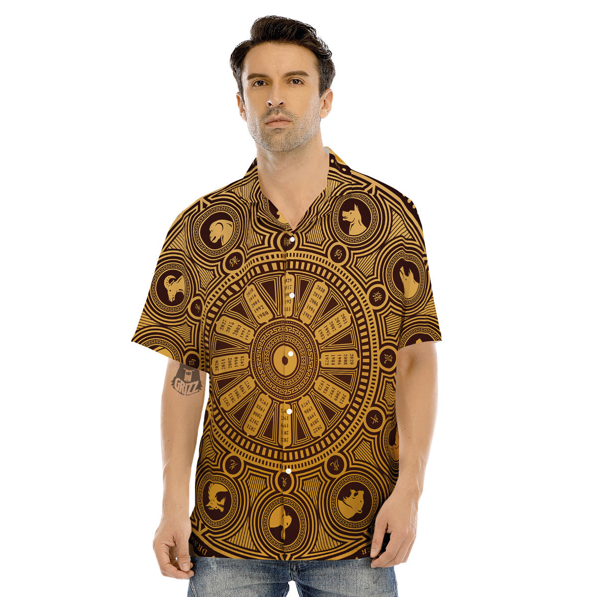 Calendar Signs Chinese Zodiac Print Men's Hawaiian Shirt-grizzshop