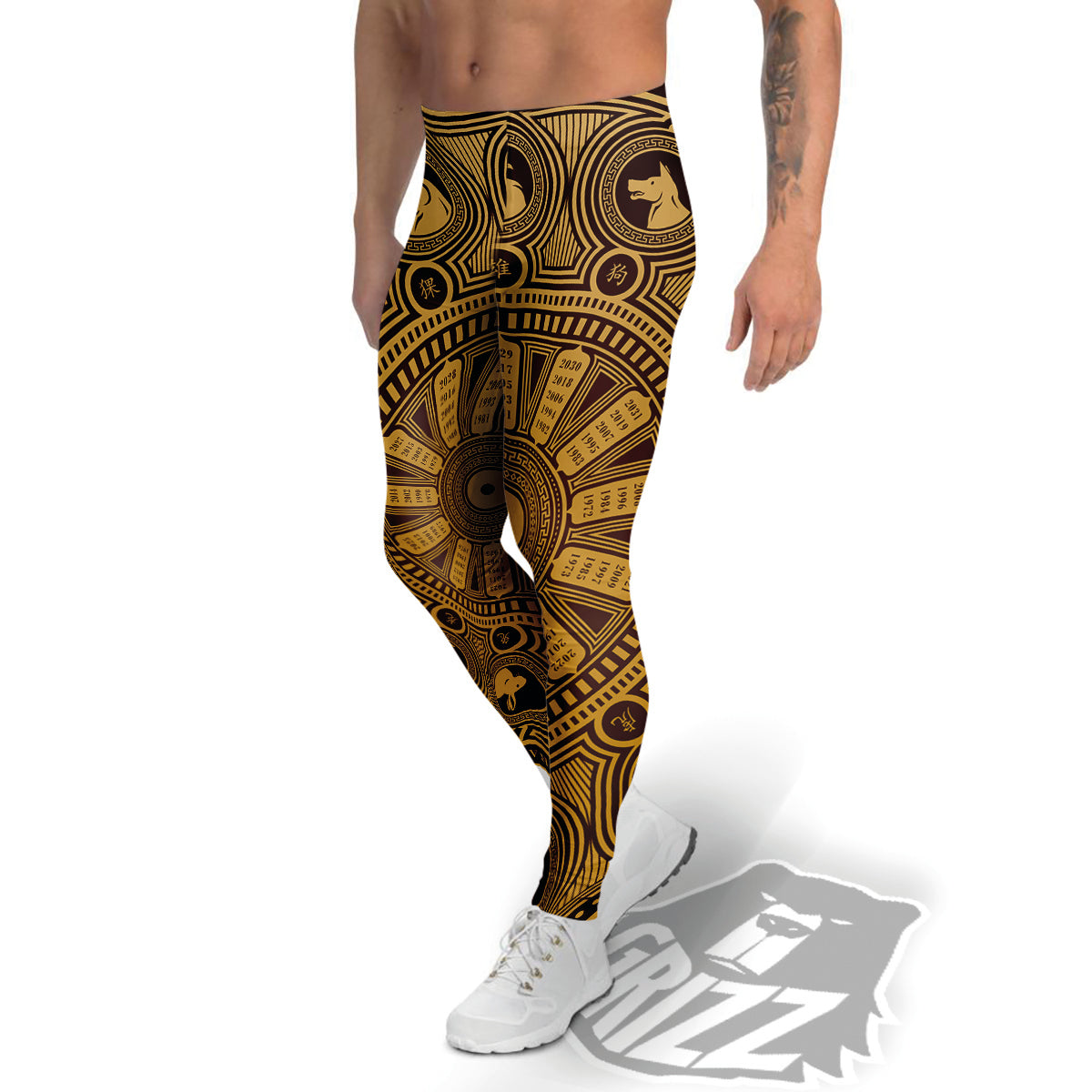 Calendar Signs Chinese Zodiac Print Men's Leggings-grizzshop