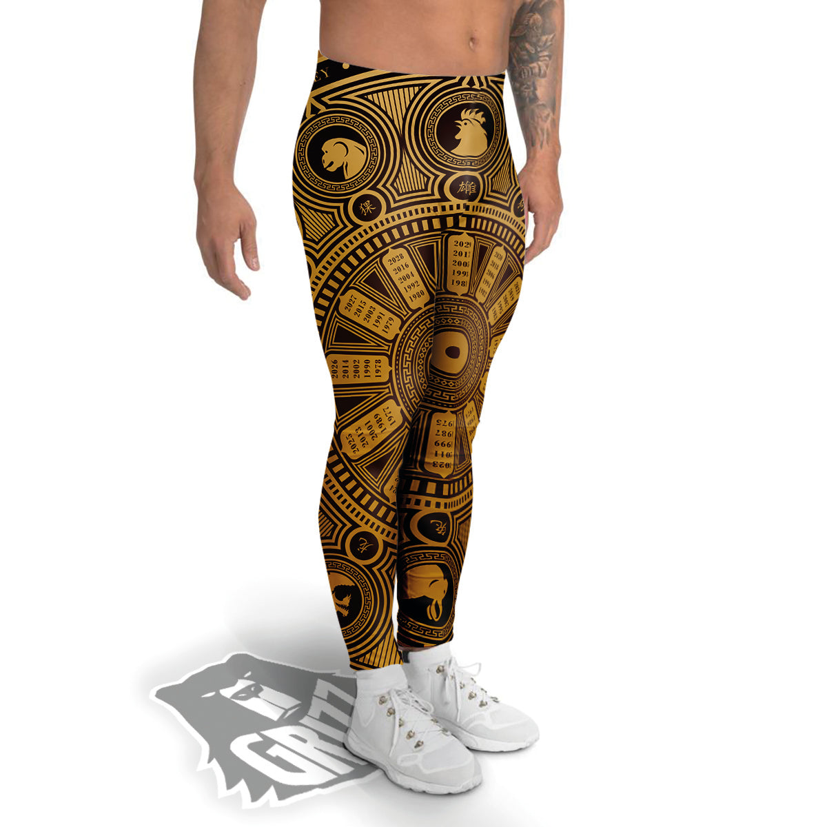 Calendar Signs Chinese Zodiac Print Men's Leggings-grizzshop