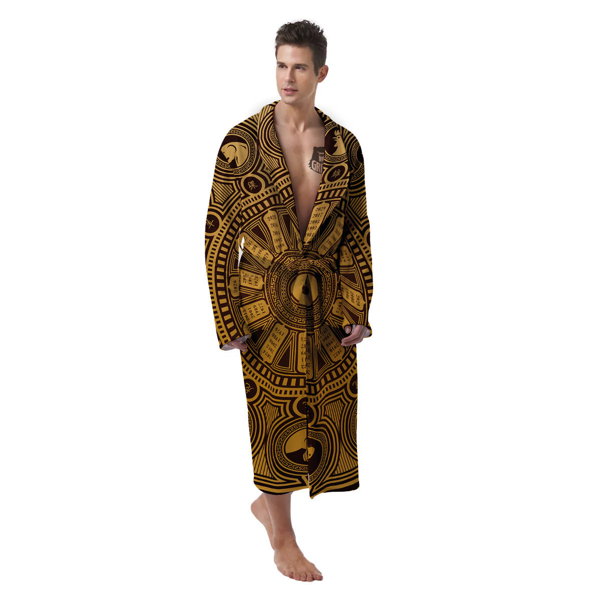 Calendar Signs Chinese Zodiac Print Men's Robe-grizzshop