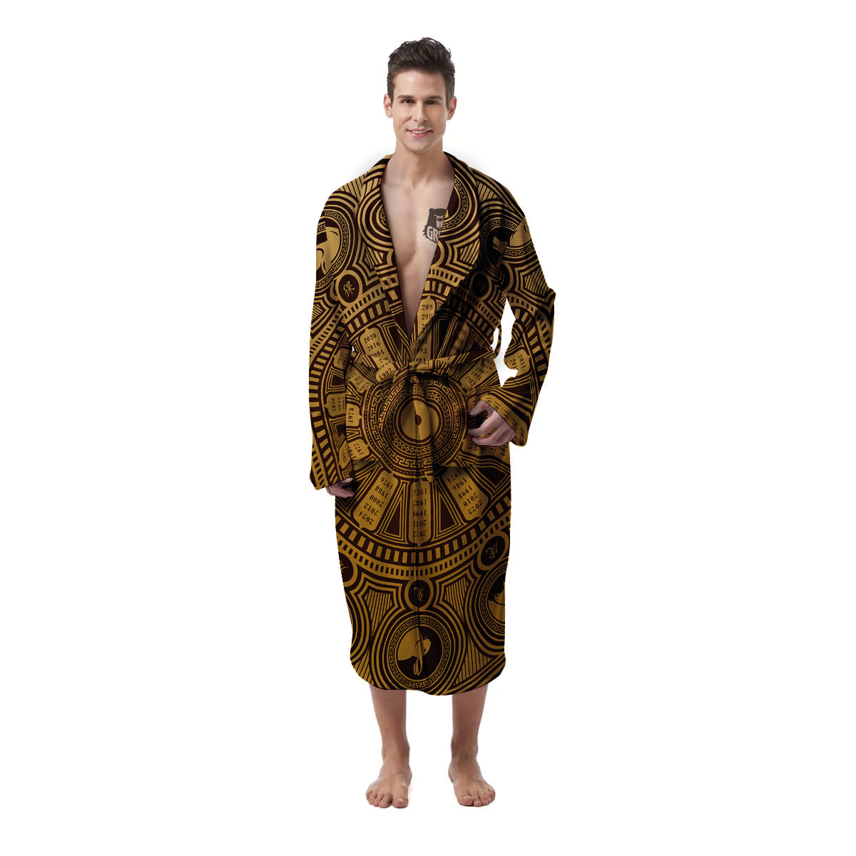 Calendar Signs Chinese Zodiac Print Men's Robe-grizzshop