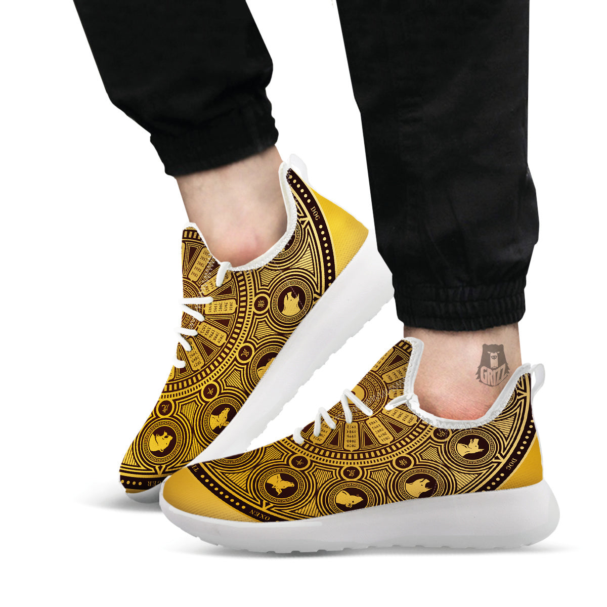 Calendar Signs Chinese Zodiac Print White Athletic Shoes-grizzshop