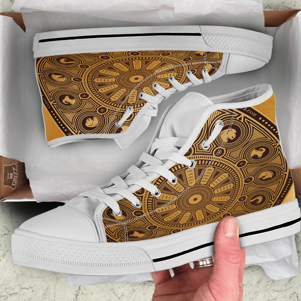 Calendar Signs Chinese Zodiac Print White High Top Shoes-grizzshop