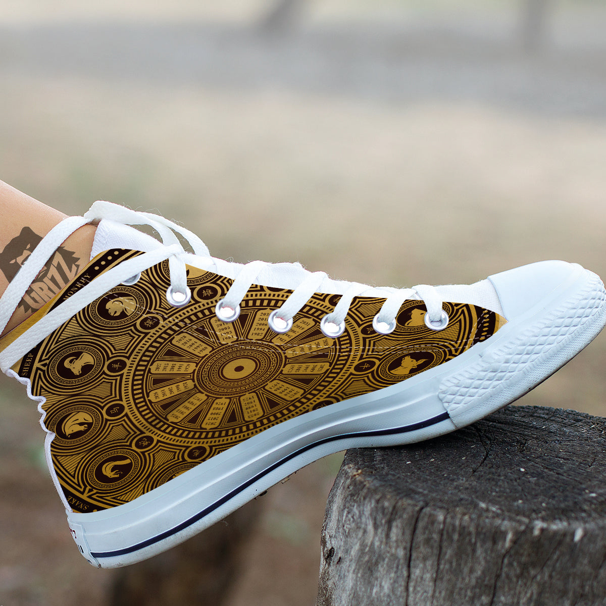Calendar Signs Chinese Zodiac Print White High Top Shoes-grizzshop