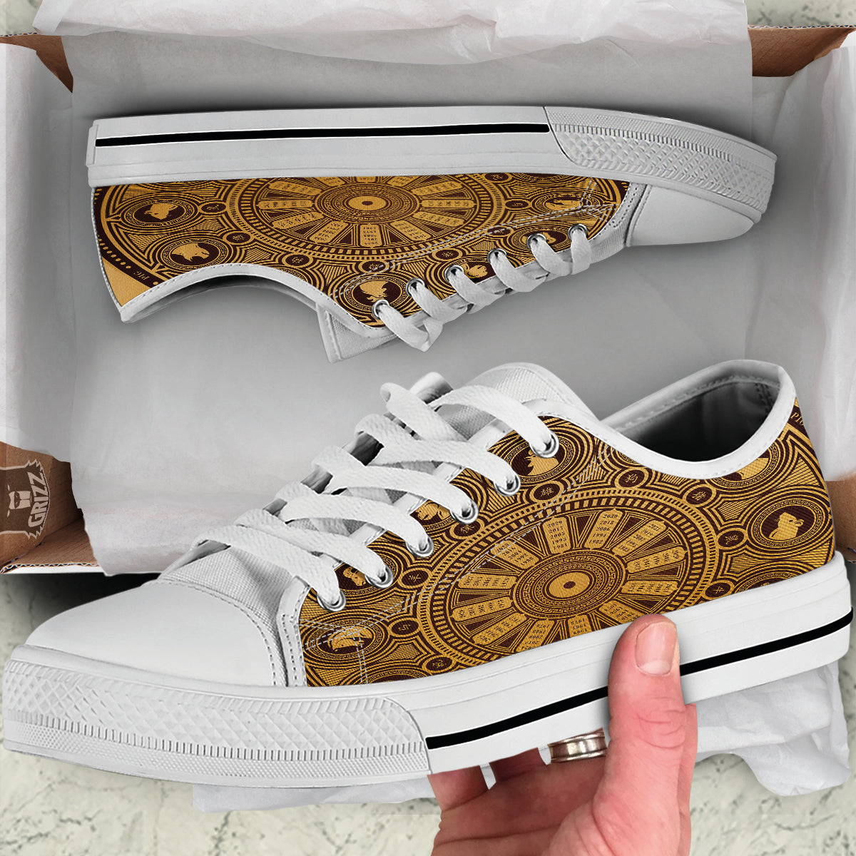 Calendar Signs Chinese Zodiac Print White Low Top Shoes-grizzshop