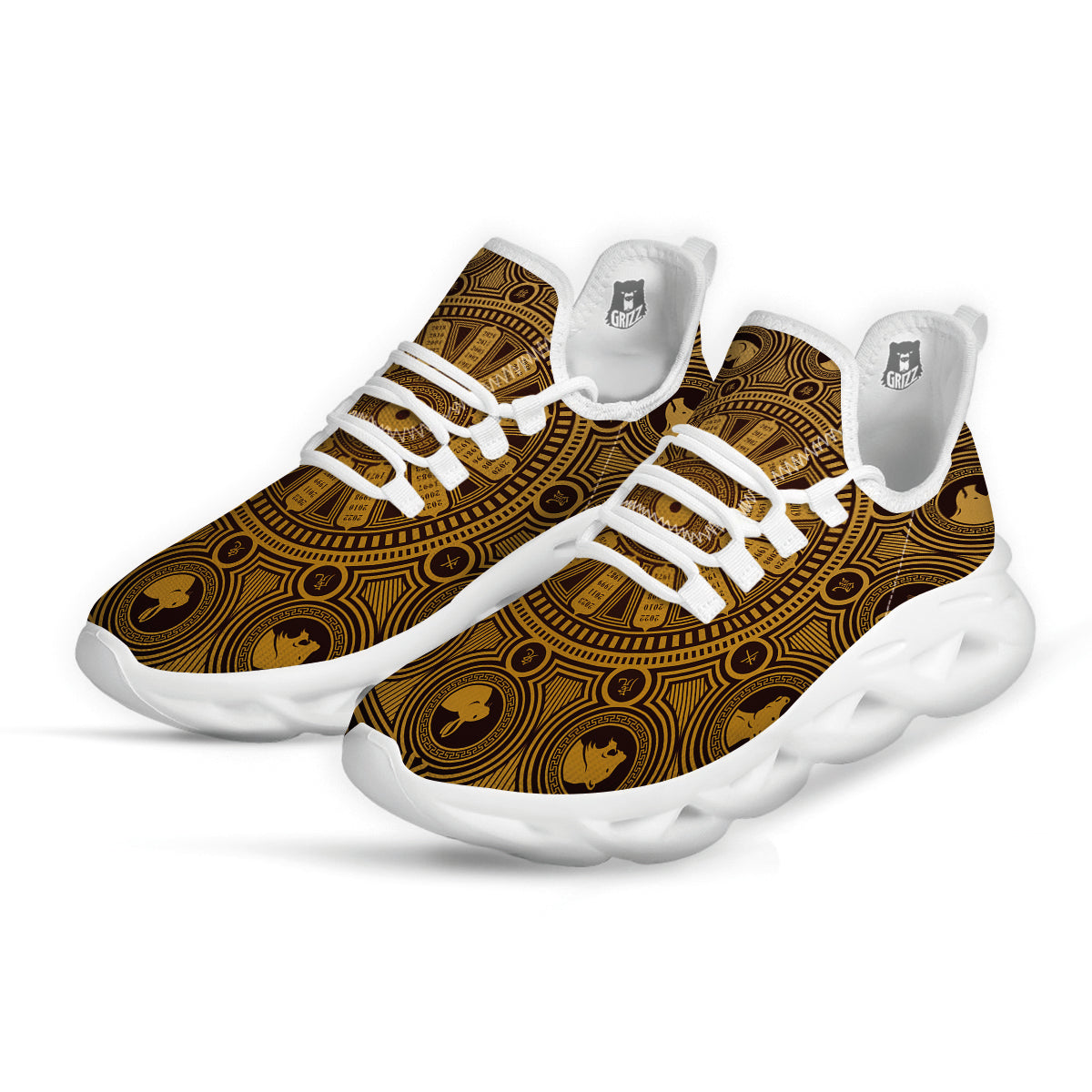 Calendar Signs Chinese Zodiac Print White Running Shoes-grizzshop