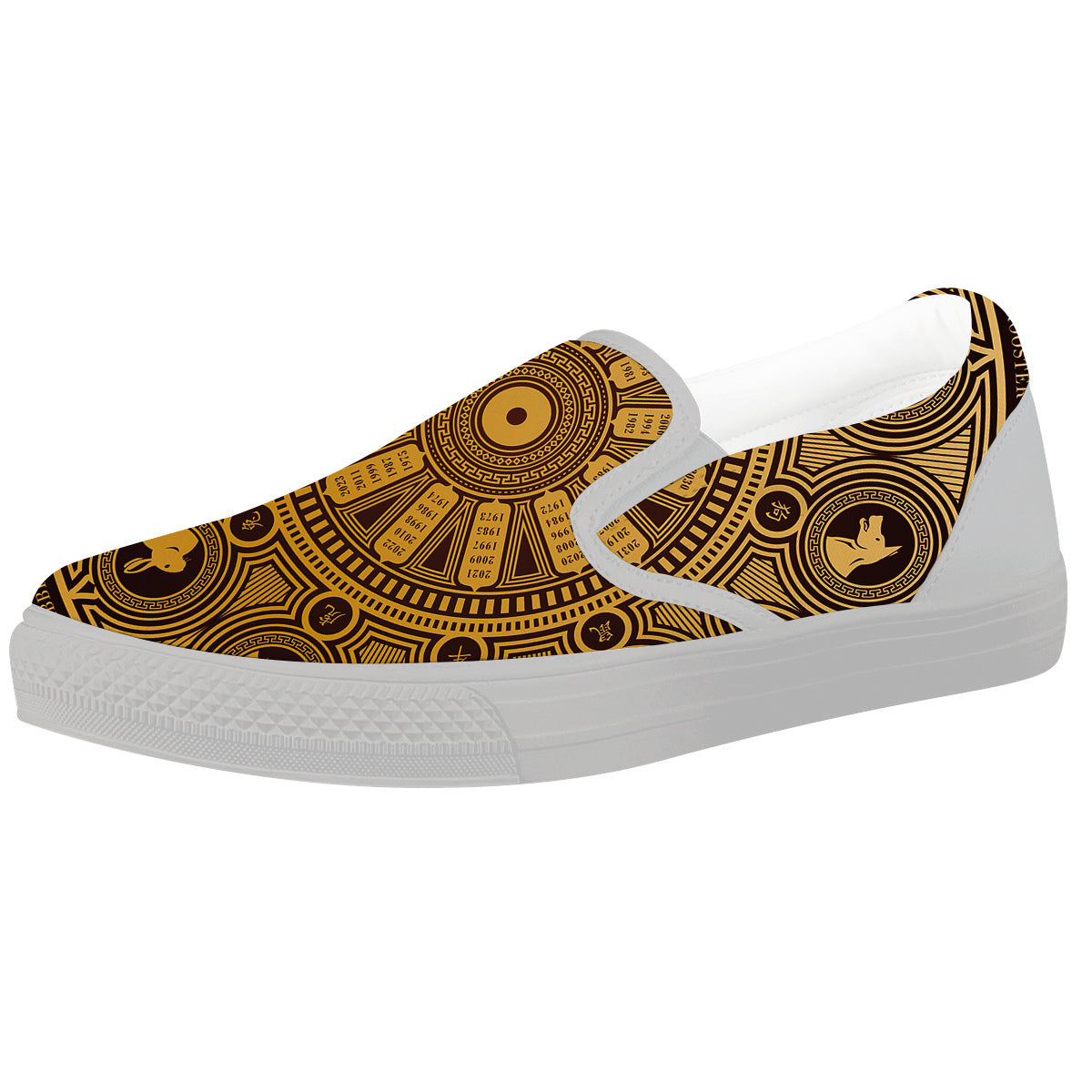Calendar Signs Chinese Zodiac Print White Slip On Shoes-grizzshop