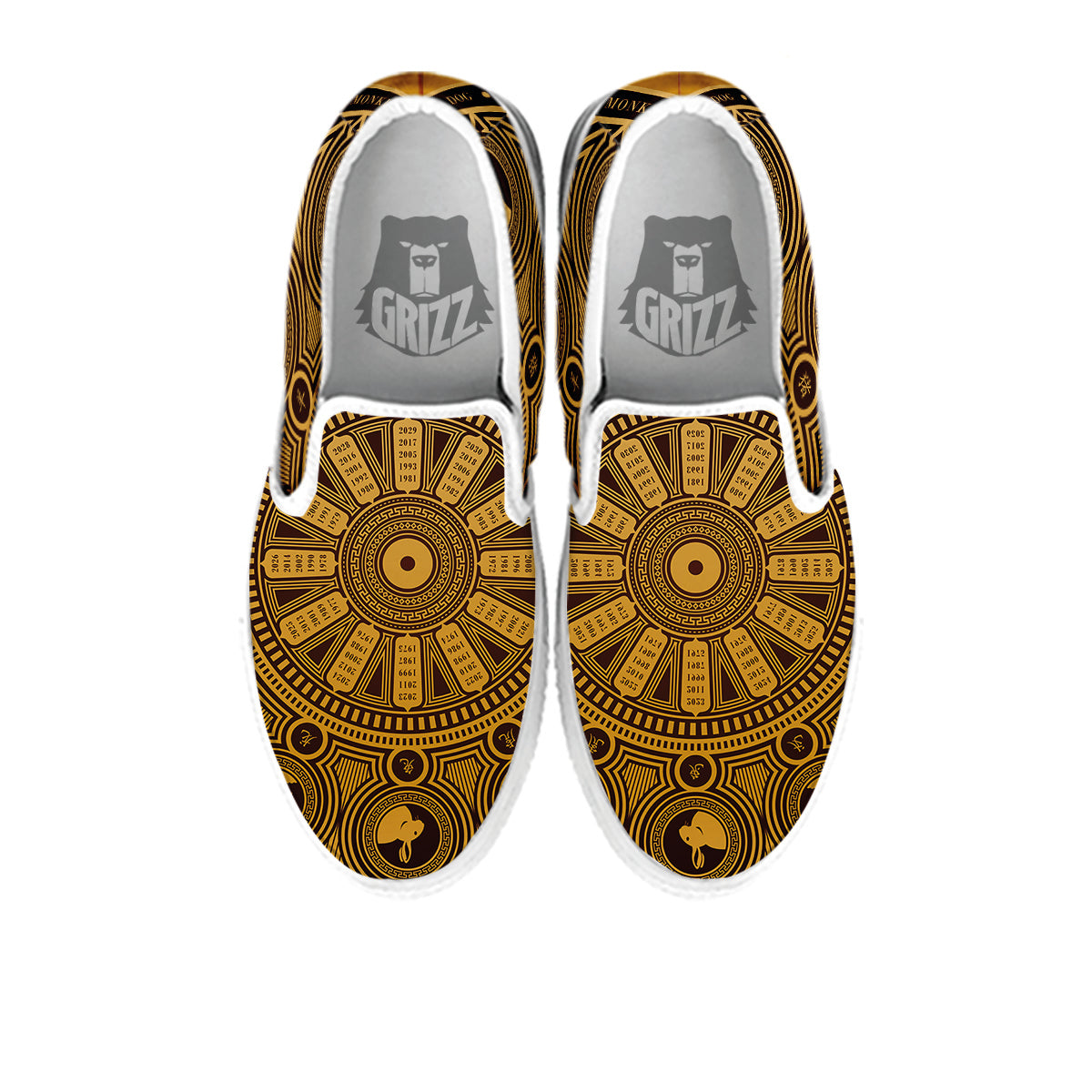 Calendar Signs Chinese Zodiac Print White Slip On Shoes-grizzshop