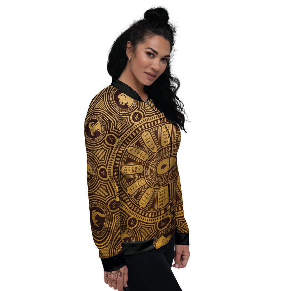 Calendar Signs Chinese Zodiac Print Women's Bomber Jacket-grizzshop