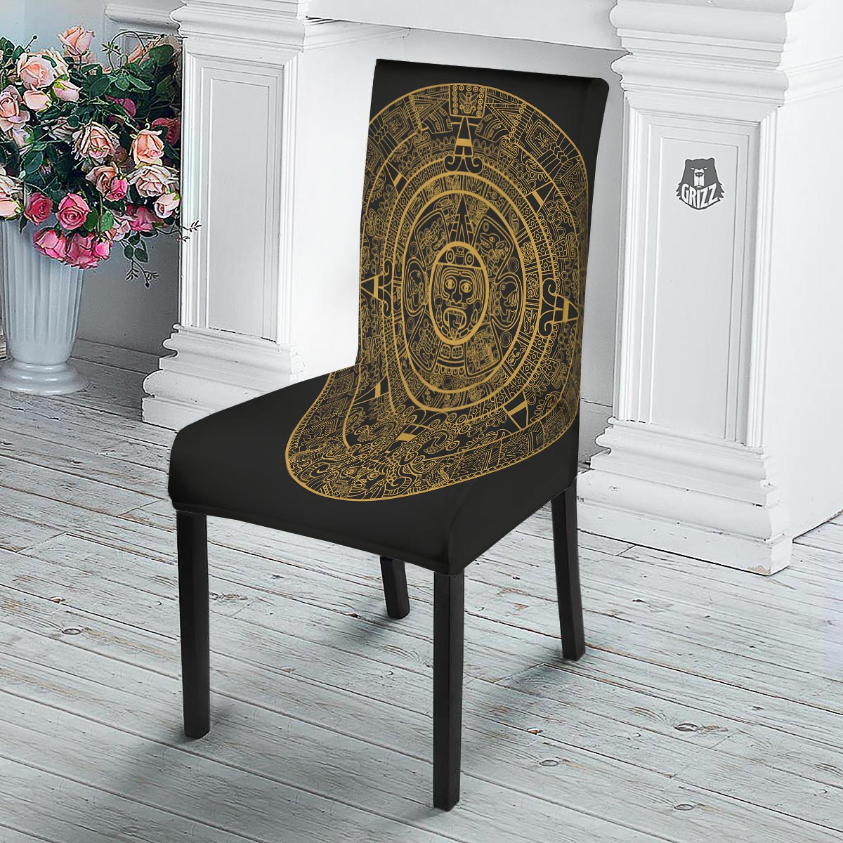 Calendar Tribal Maya Print Dining Chair Slipcover-grizzshop