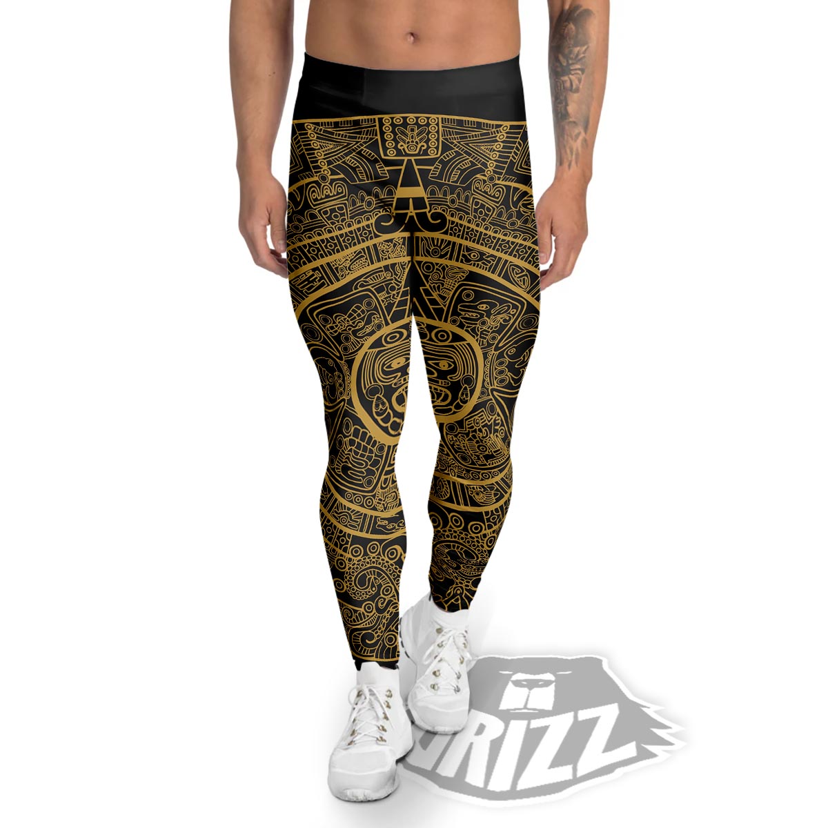 Calendar Tribal Maya Print Men's Leggings-grizzshop
