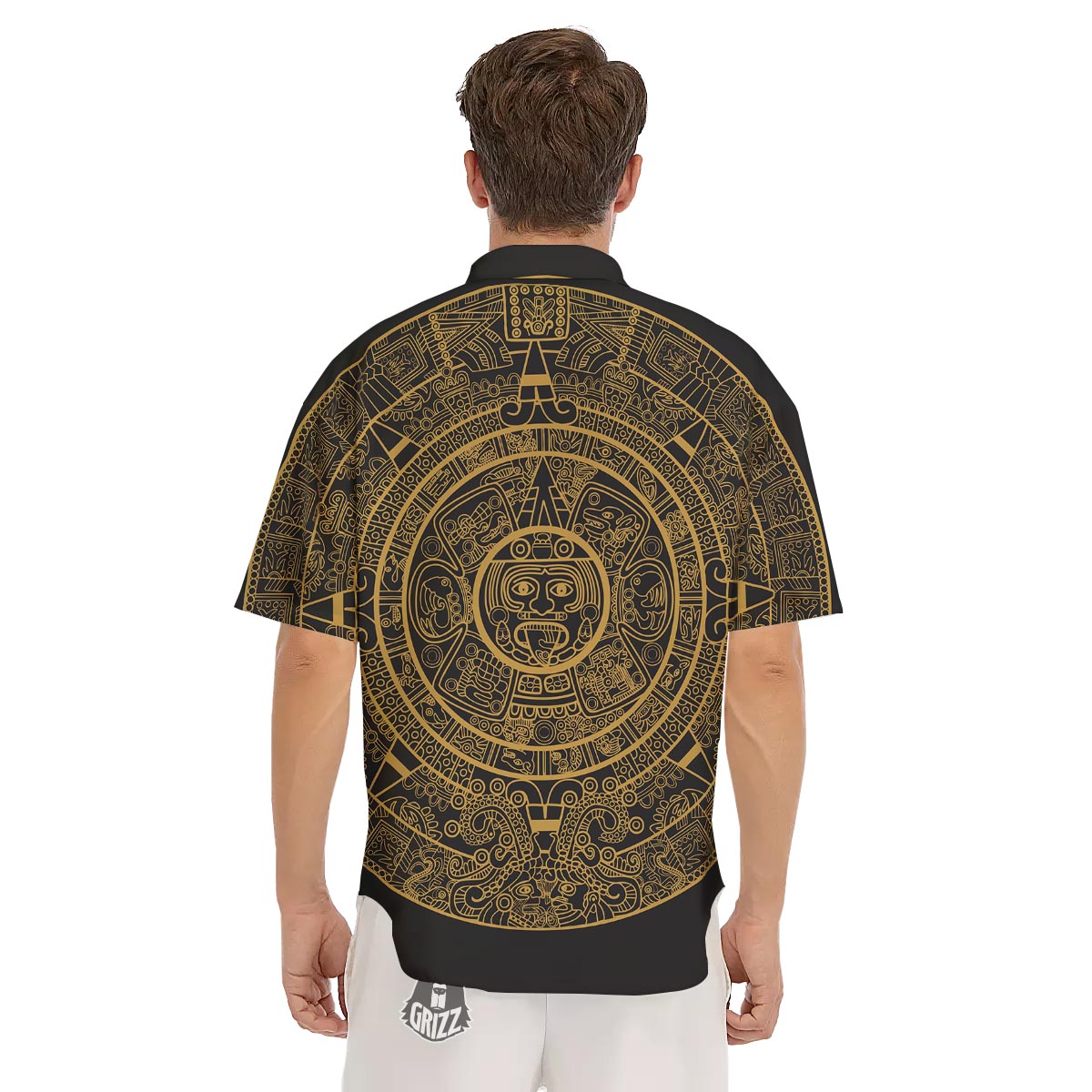 Calendar Tribal Maya Print Men's Short Sleeve Shirts-grizzshop