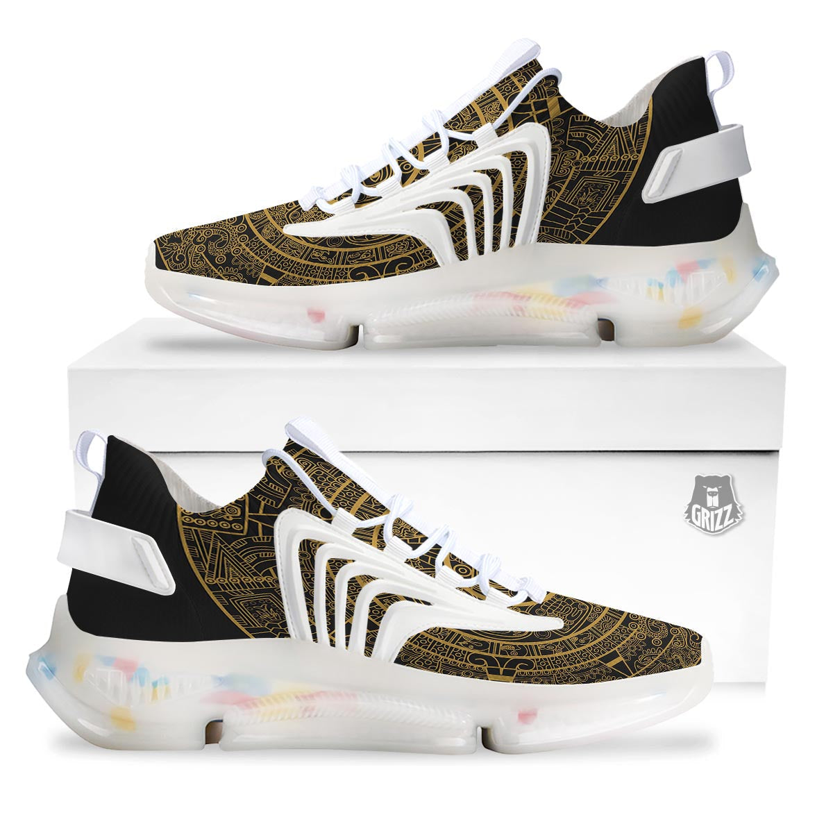 Calendar Tribal Maya Print White Gym Shoes-grizzshop