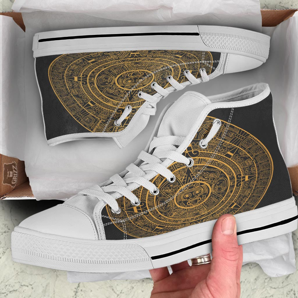 Calendar Tribal Maya Print White High Top Shoes-grizzshop