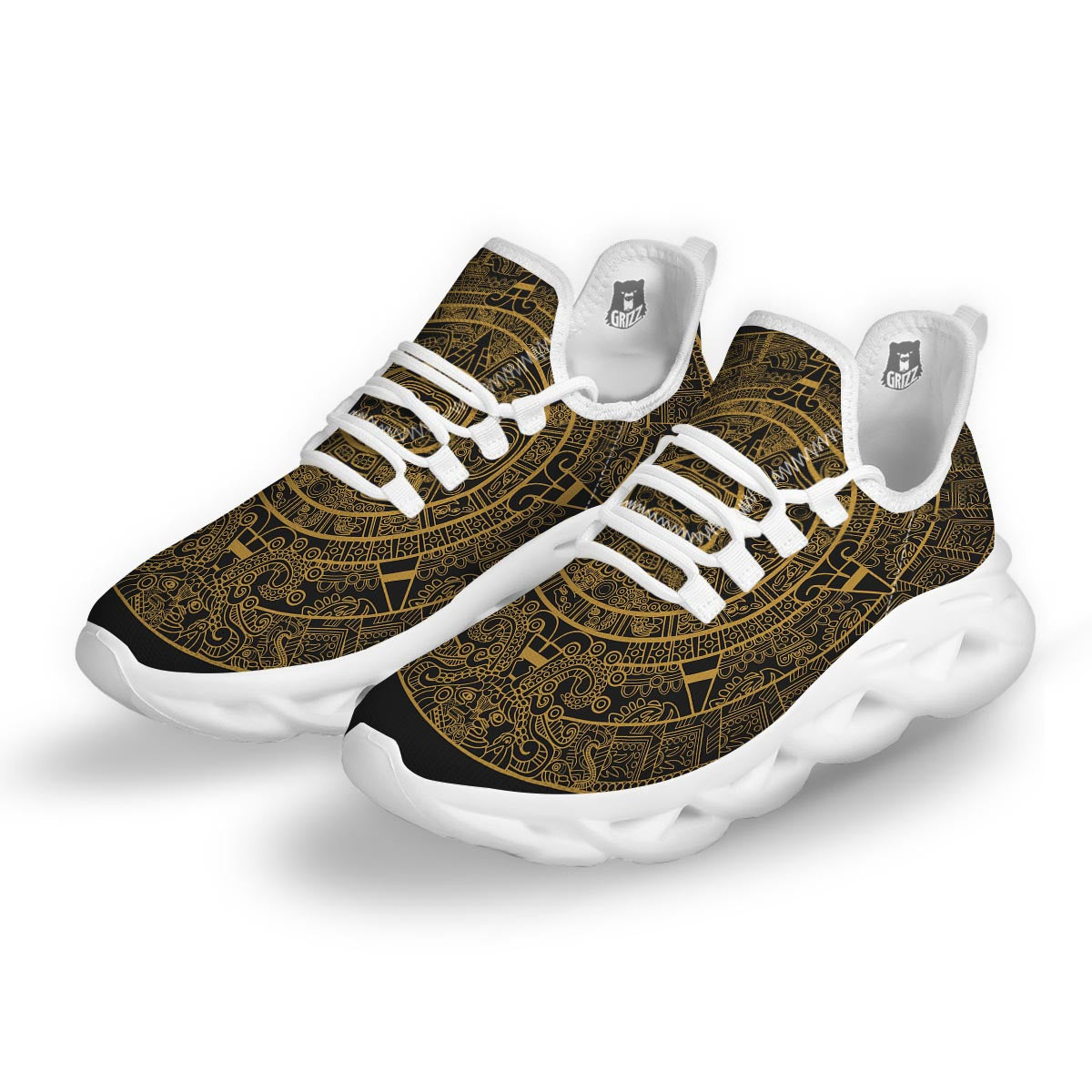 Calendar Tribal Maya Print White Running Shoes-grizzshop