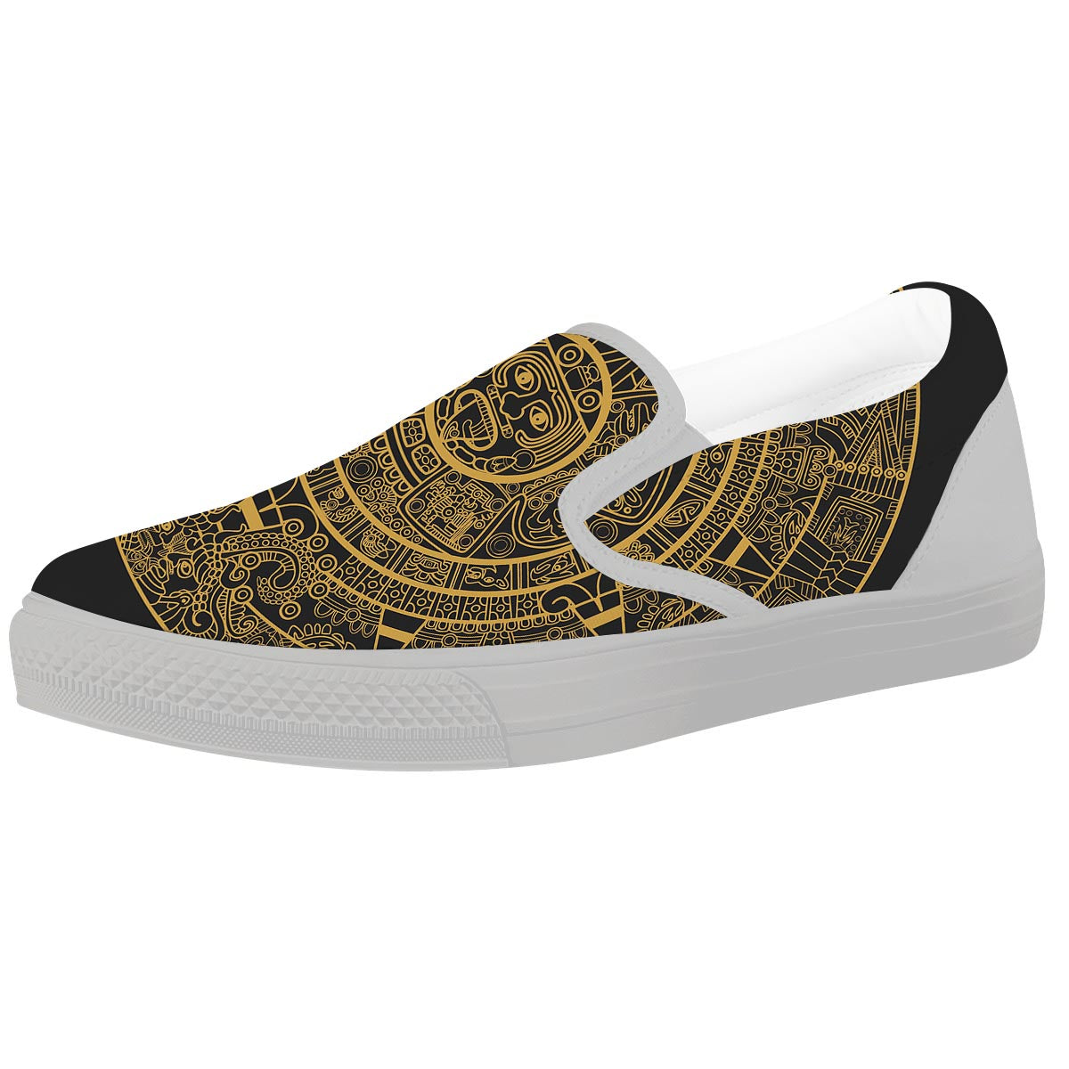 Calendar Tribal Maya Print White Slip On Shoes-grizzshop