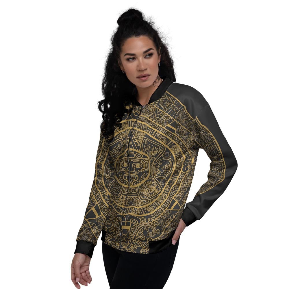 Calendar Tribal Maya Print Women's Bomber Jacket-grizzshop