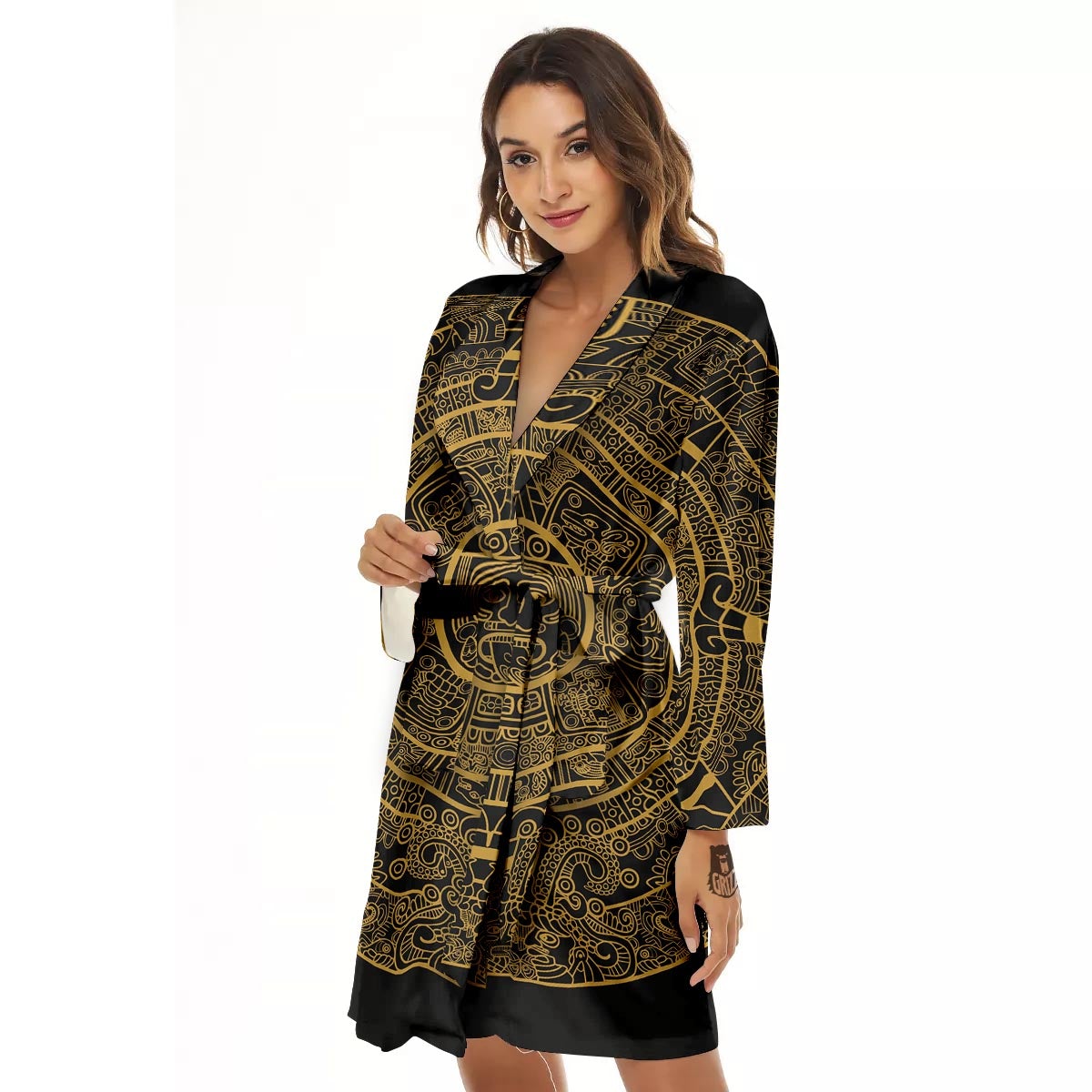 Calendar Tribal Maya Print Women's Robe-grizzshop