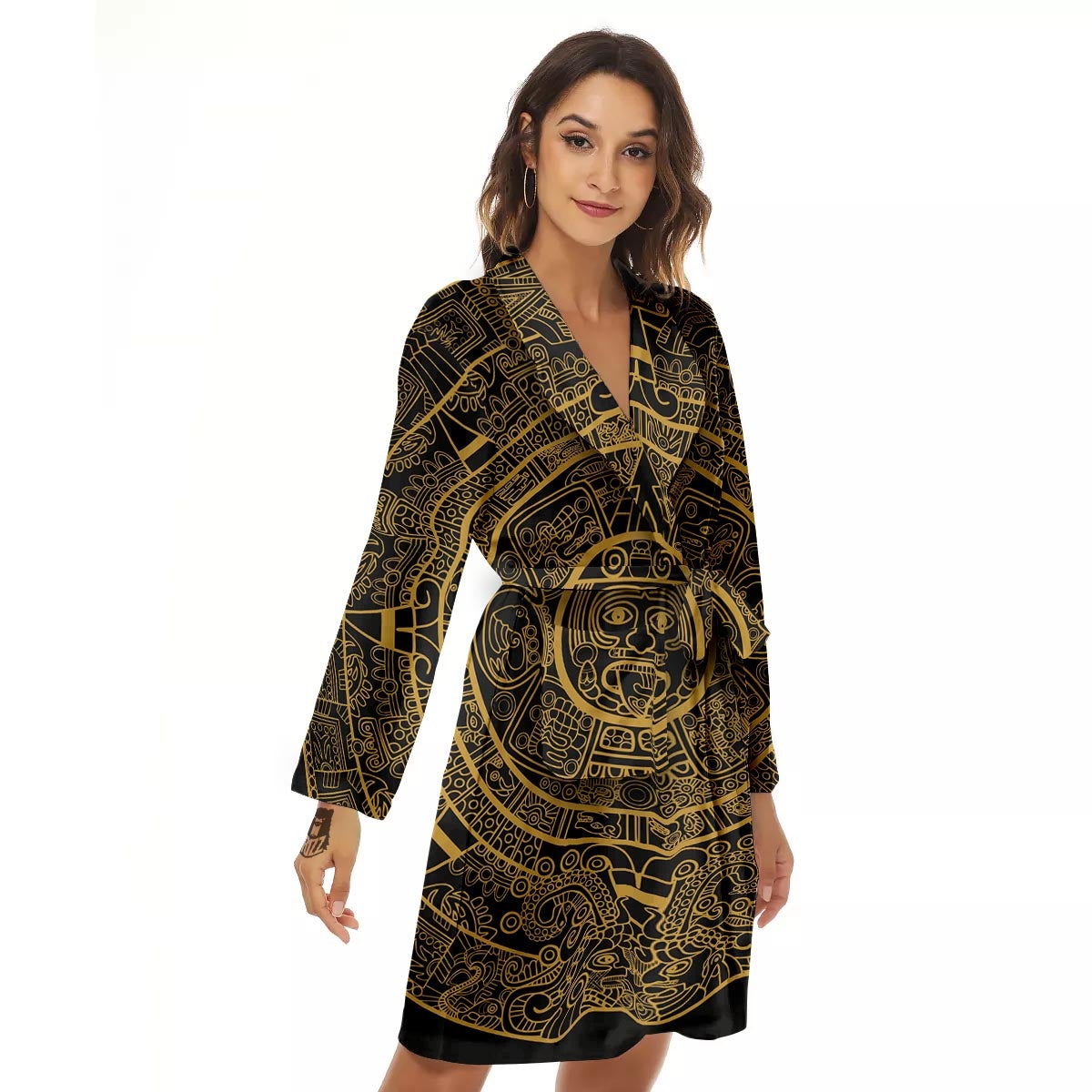 Calendar Tribal Maya Print Women's Robe-grizzshop