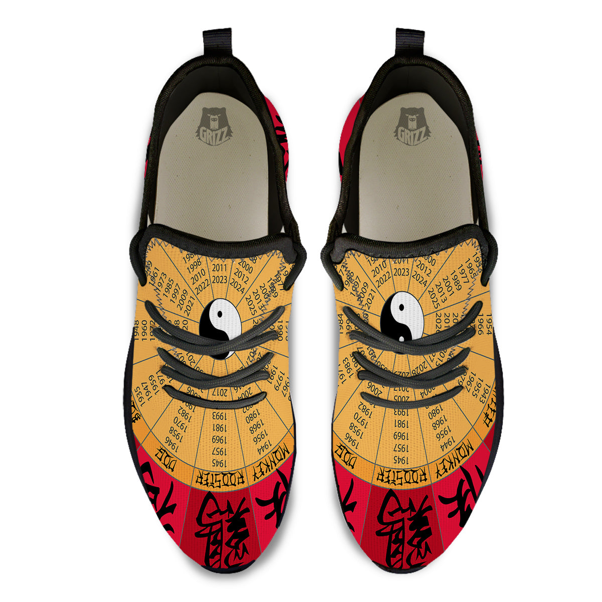 Calendar Wheel Chinese Zodiac Print Black Athletic Shoes-grizzshop