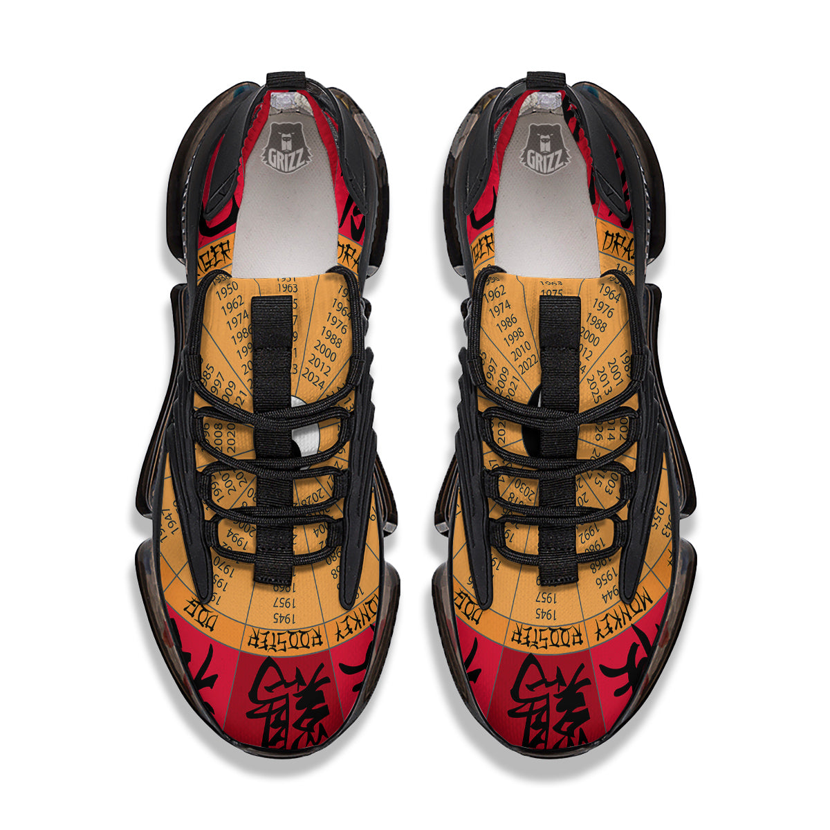 Calendar Wheel Chinese Zodiac Print Black Gym Shoes-grizzshop