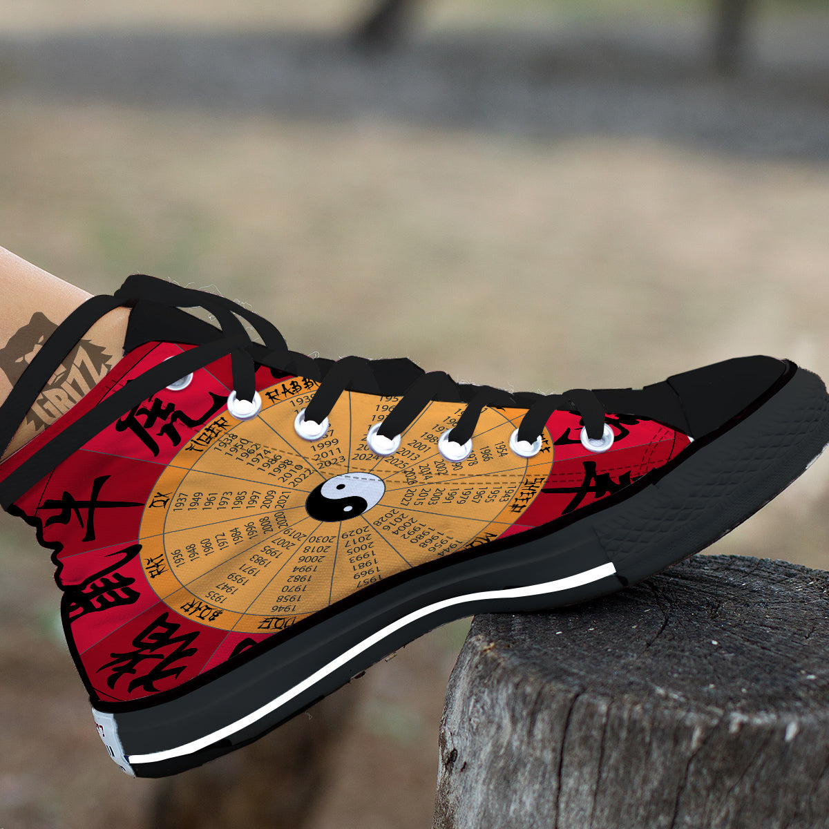 Calendar Wheel Chinese Zodiac Print Black High Top Shoes-grizzshop