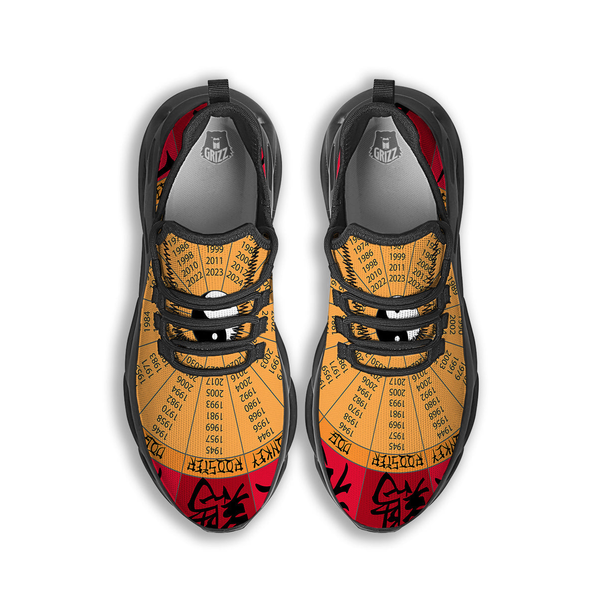 Calendar Wheel Chinese Zodiac Print Black Running Shoes-grizzshop