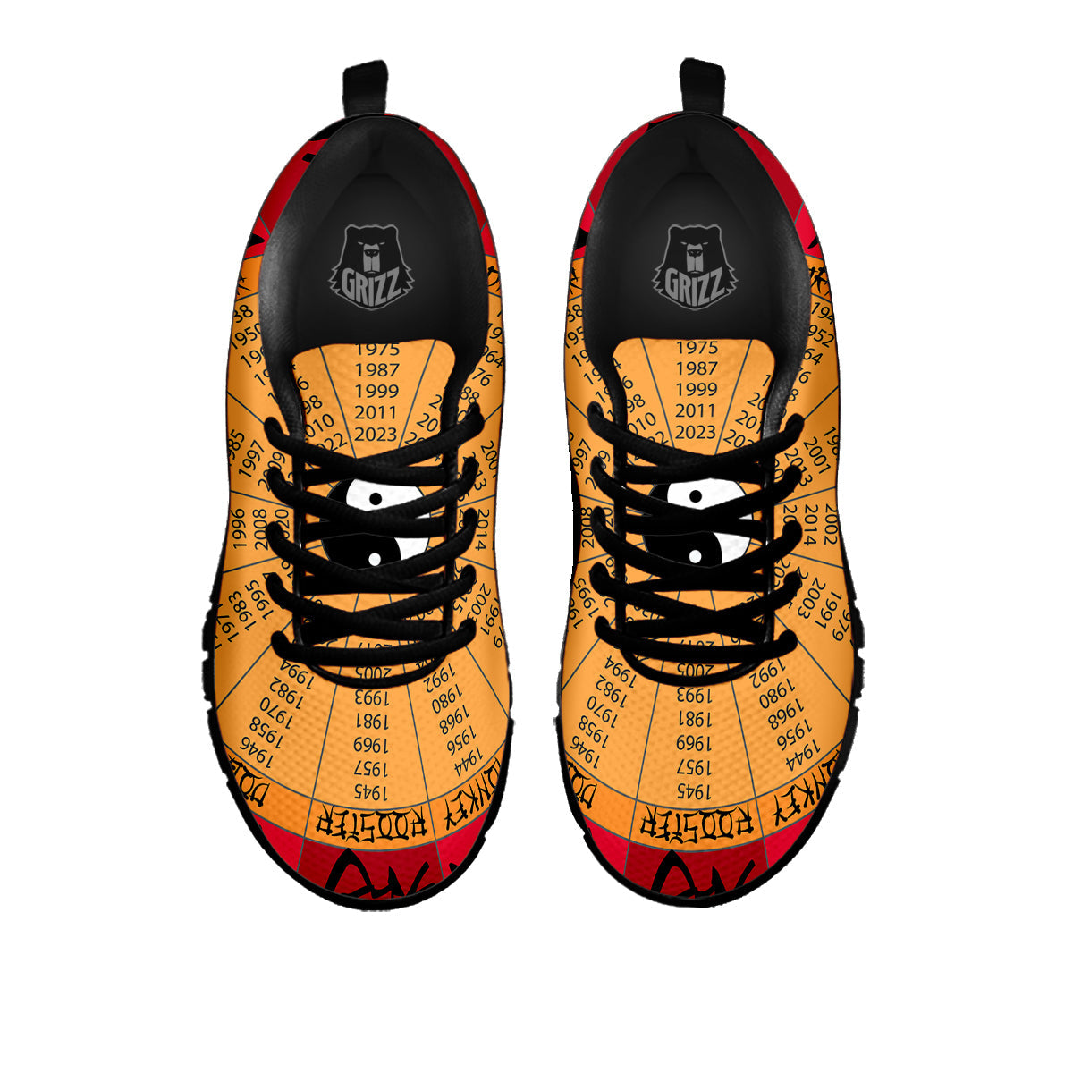 Calendar Wheel Chinese Zodiac Print Black Sneaker-grizzshop